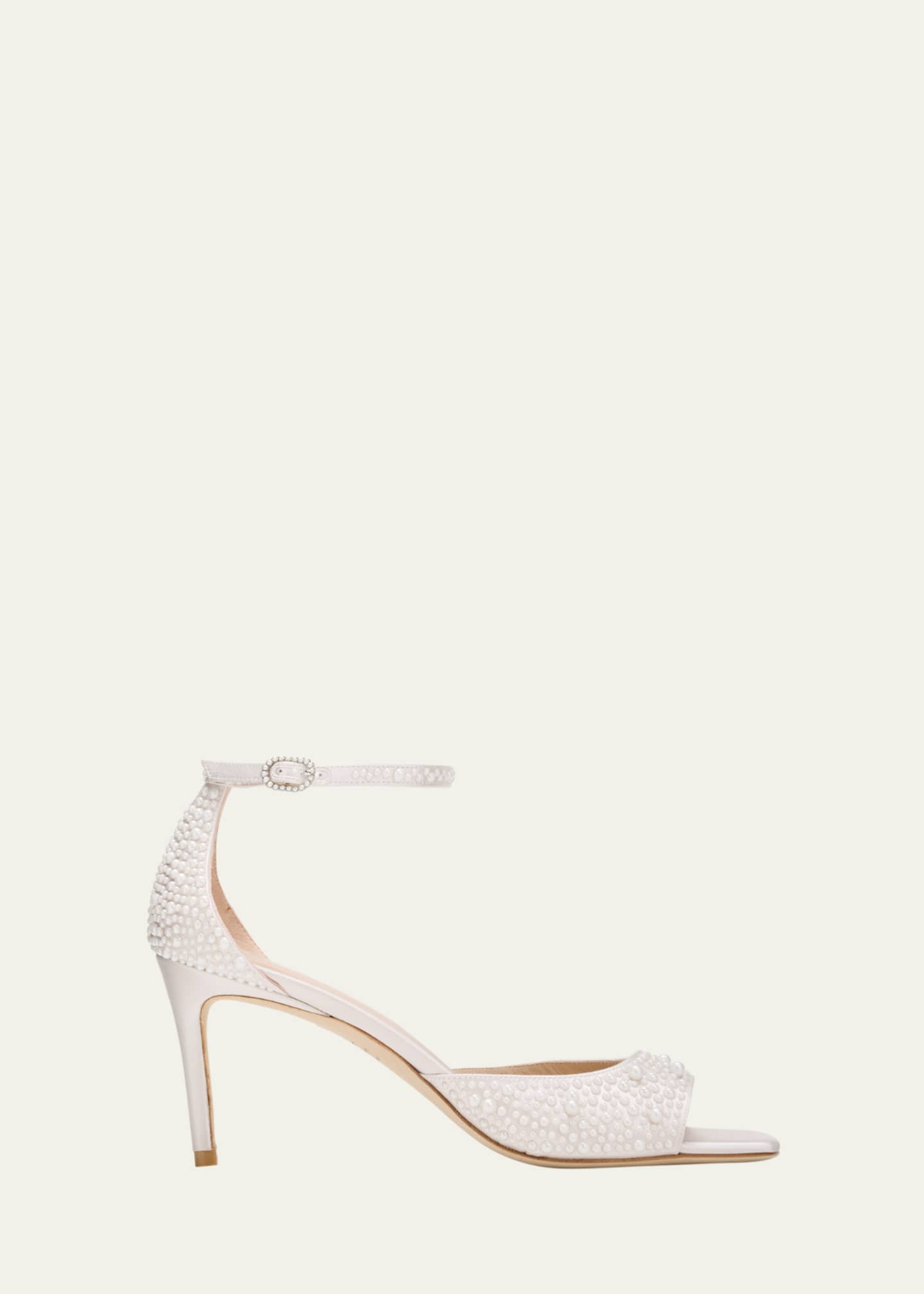 Stuart Weitzman Bliss Pearly Satin Ankle-Strap Sandals Image 1 of 5