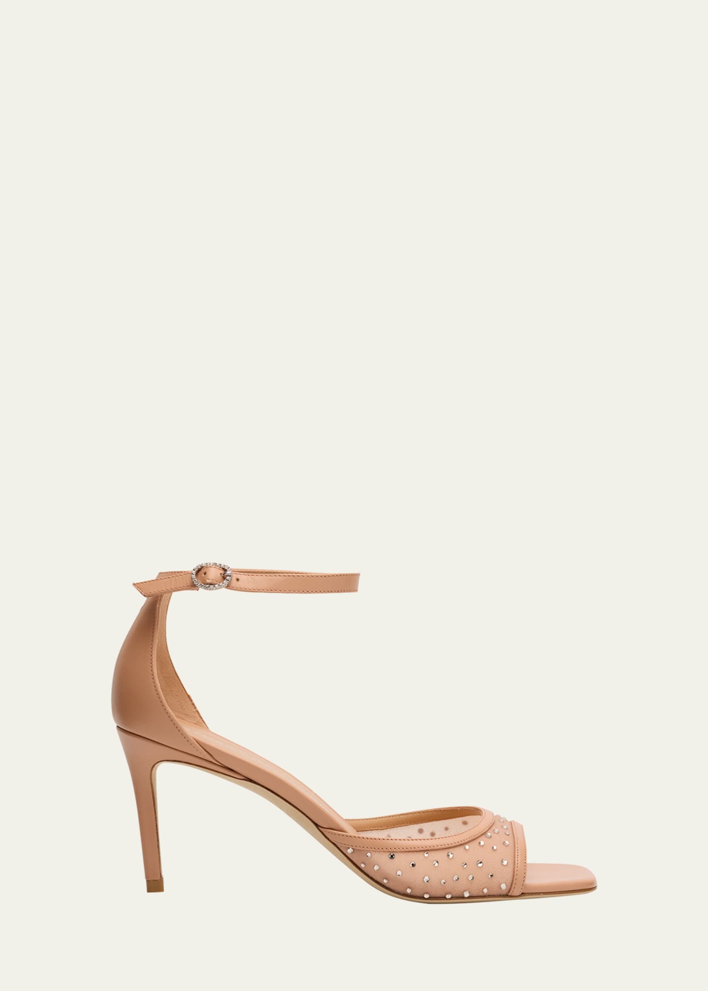 Stuart Weitzman Nudistia Crystal Mesh Ankle-Strap Sandals Image 1 of 5