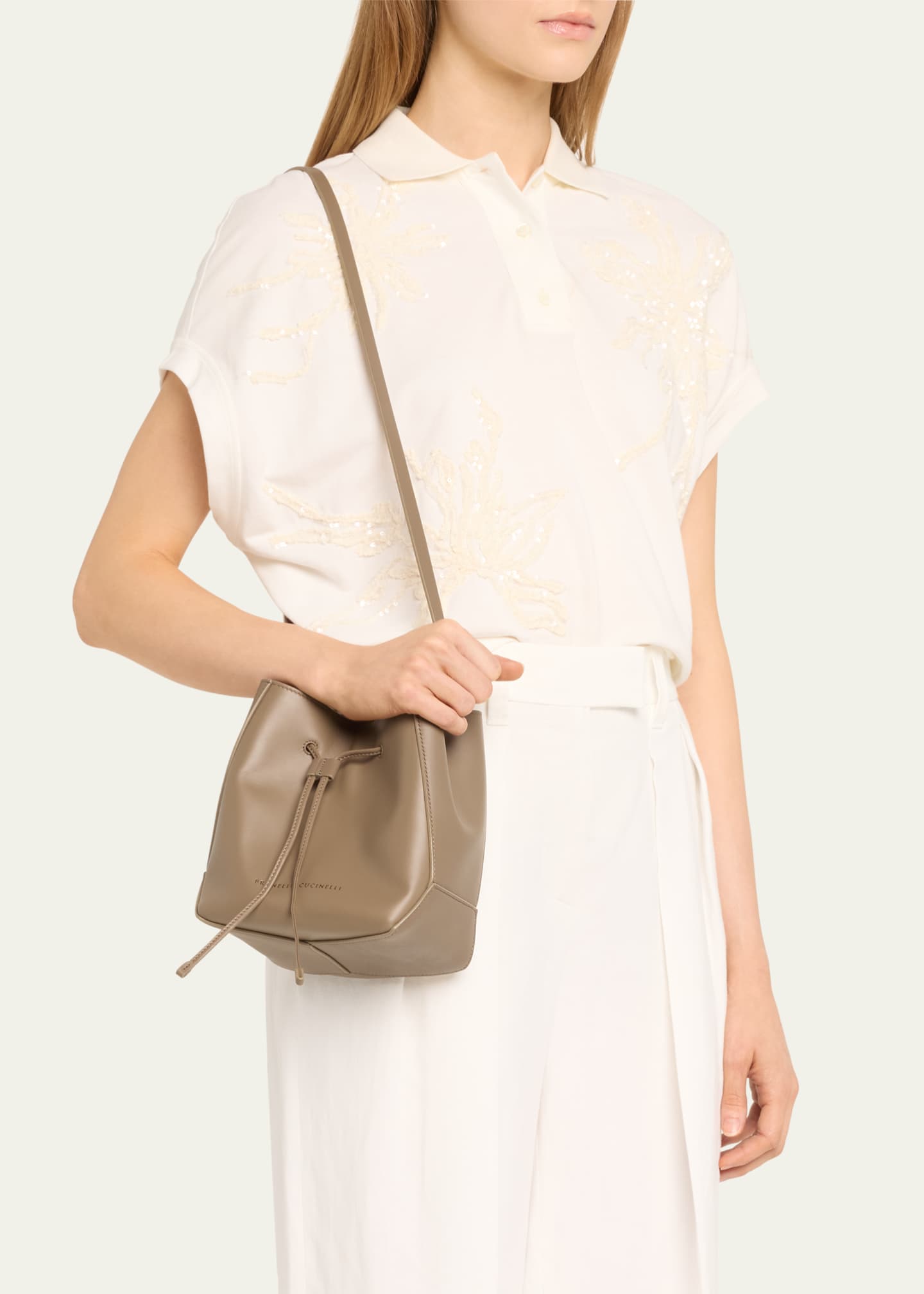 Brunello Cucinelli Women's Essence Riding Leather Crossbody Bag Gold