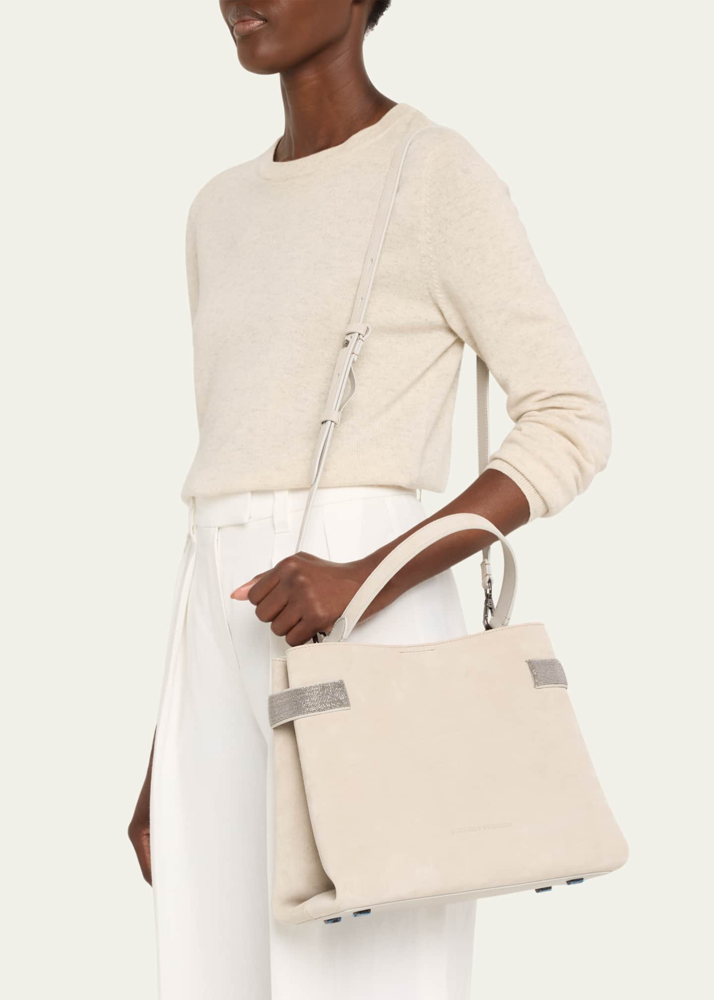Brunello Cucinelli Medium Monili Suede Tote Bag Image 2 of 5