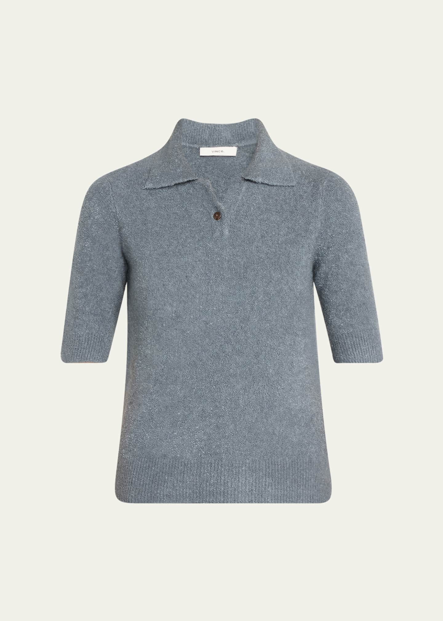 Vince Cashmere Blend Boucle Short Sleeve Polo Sweater