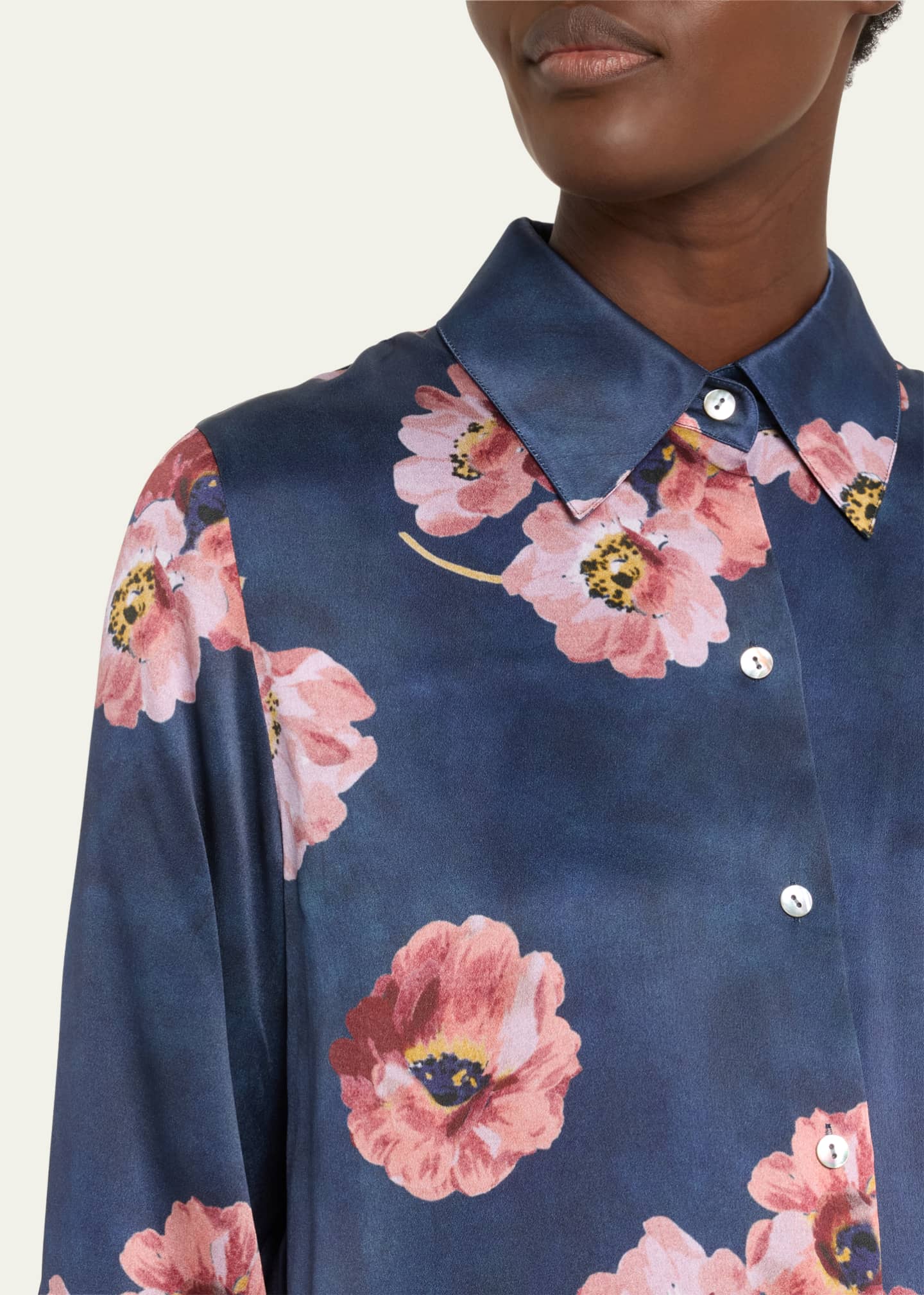 Vince Painted Poppy Long-Sleeve Silk Blouse - Bergdorf Goodman