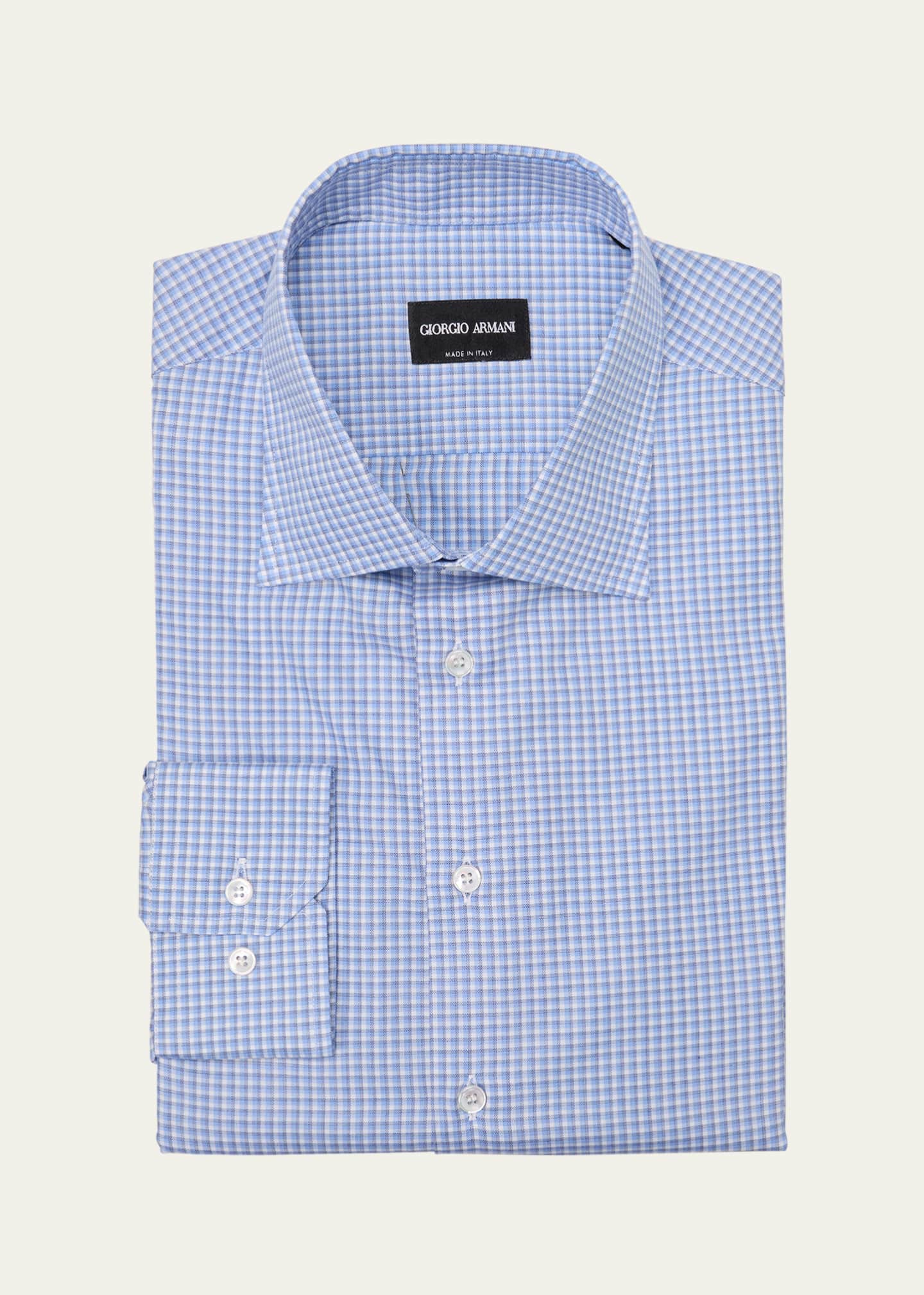 Giorgio Armani Men's Cotton Plaid Dress Shirt Image 1 of 2