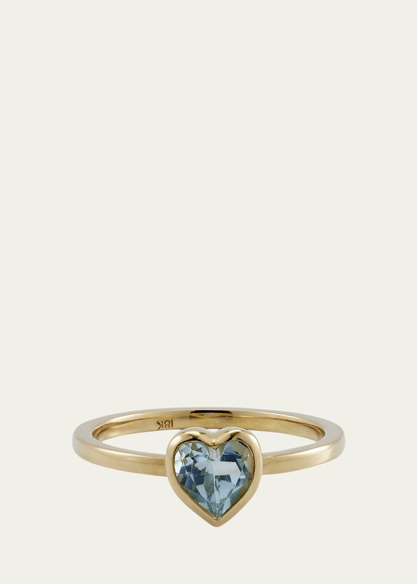 Katey Walker 18K Yellow Gold Tiny Heart Ring with Faceted Blue Topaz Image 1 of 4
