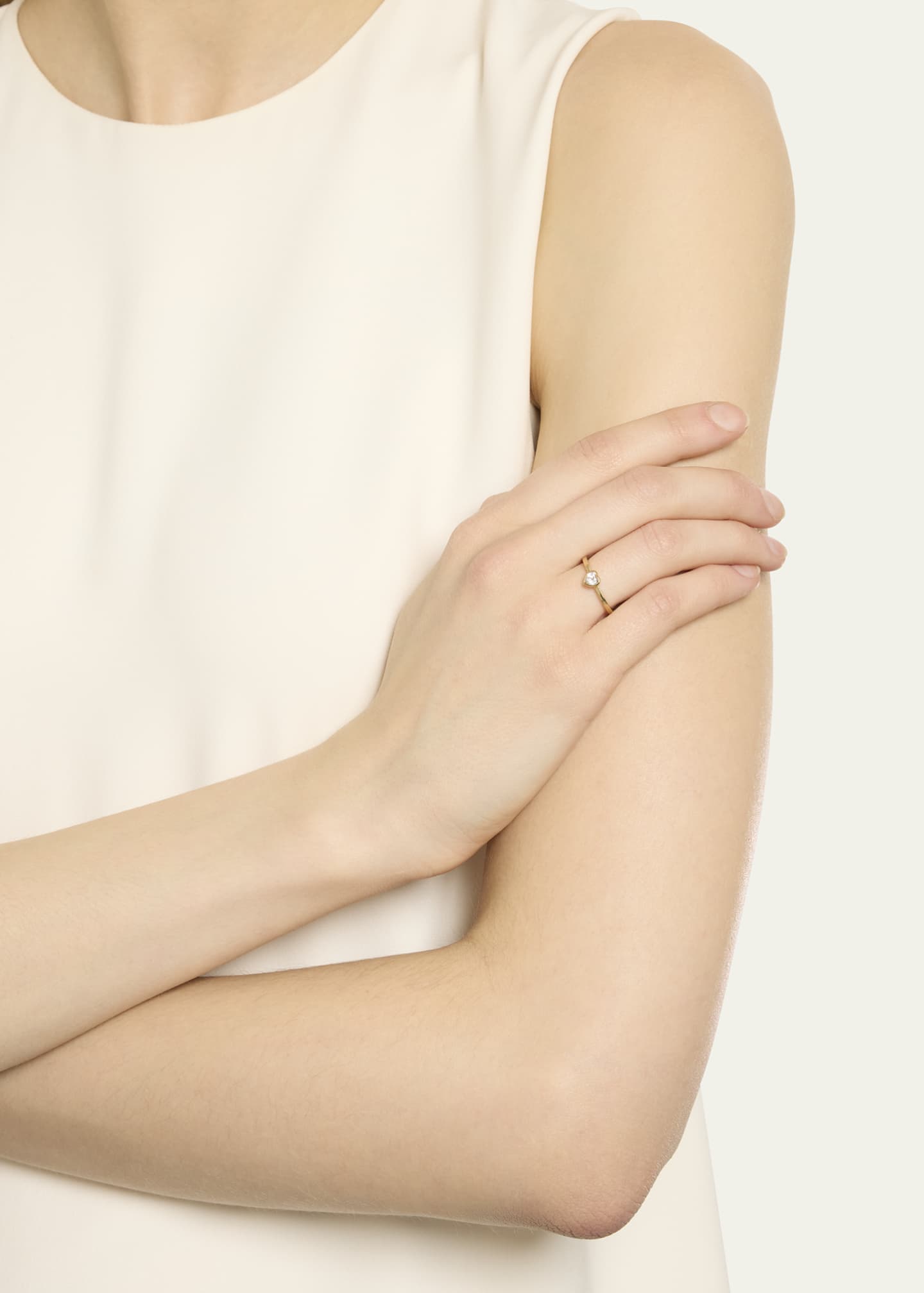 Katey Walker 18K Yellow Gold Tinsy Tiny Heart Ring with Faceted White Topaz Image 2 of 4
