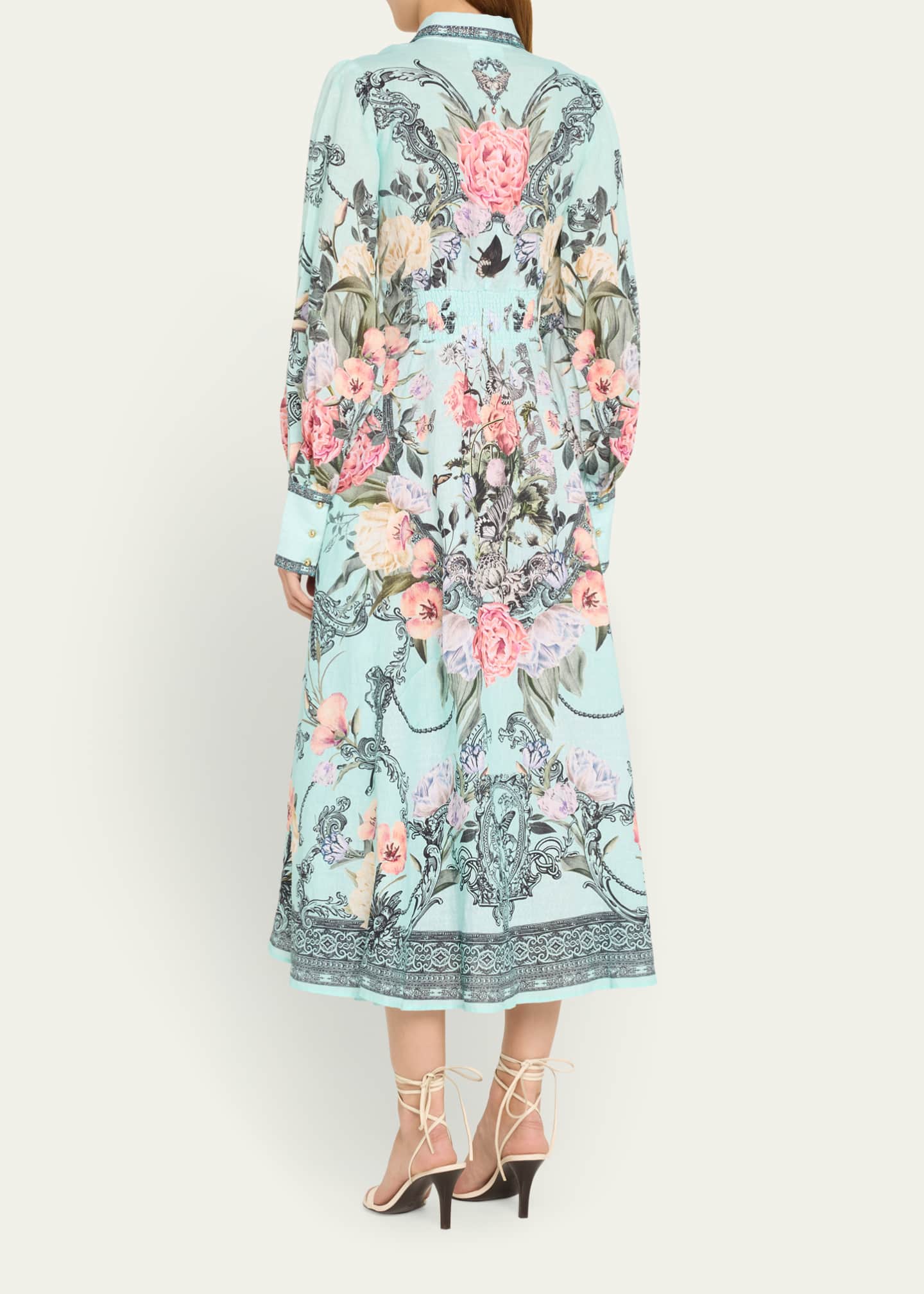 Camilla Waist-Tie Floral Linen Maxi Shirtdress Image 3 of 5