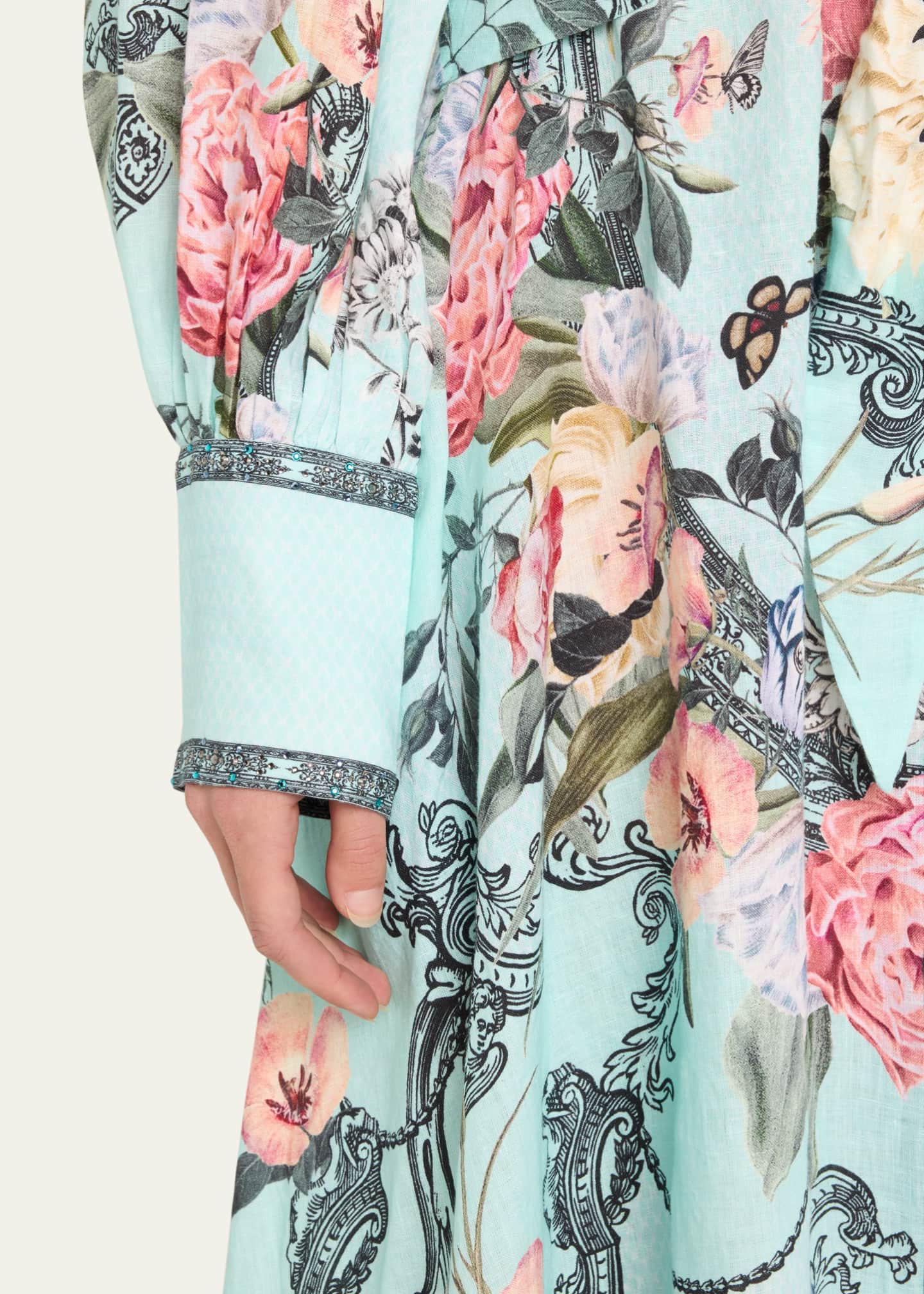Camilla Waist-Tie Floral Linen Maxi Shirtdress Image 5 of 5