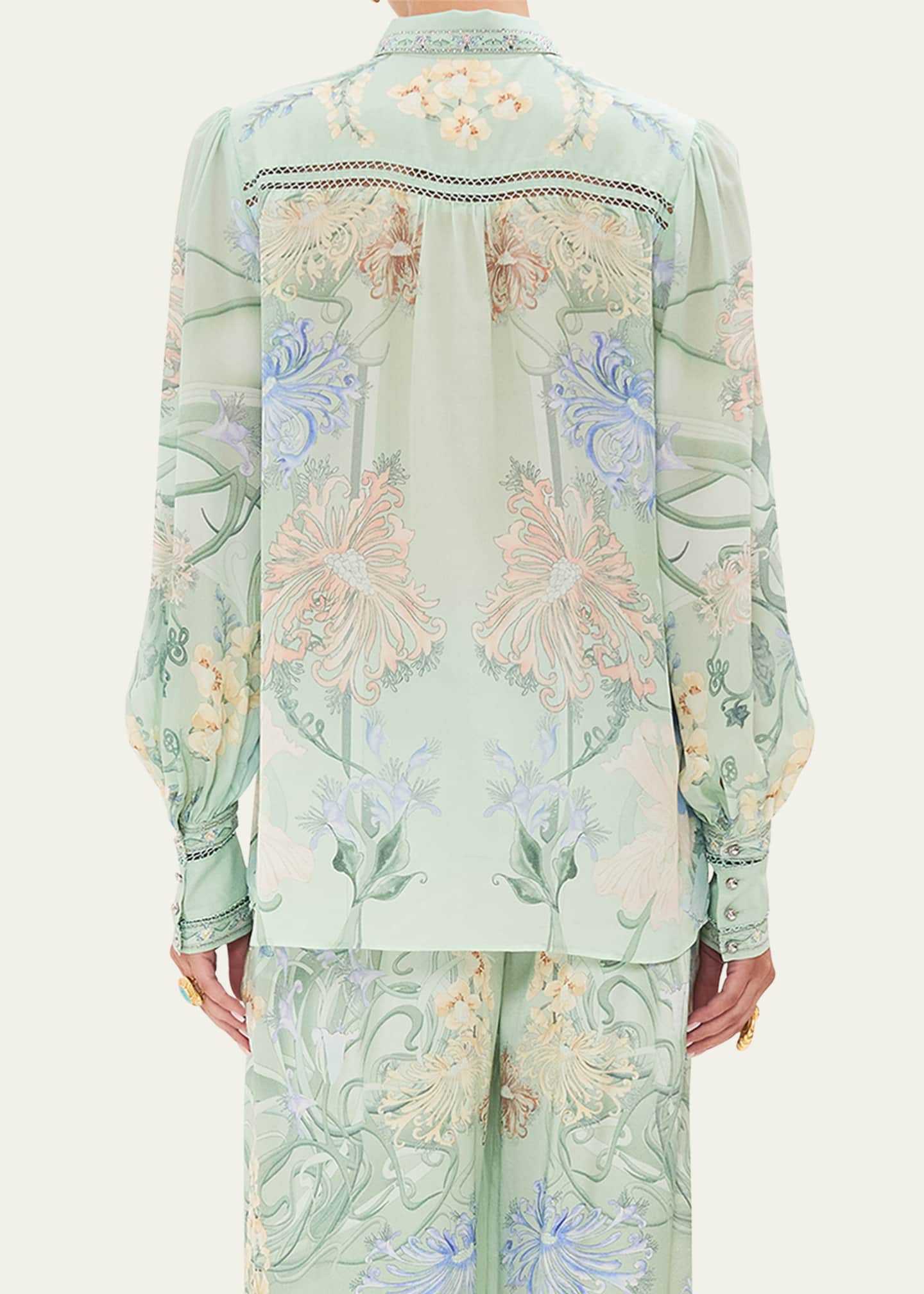 LACE UP FRONT BLOUSON SLEEVE BLOUSE TILE STYLE