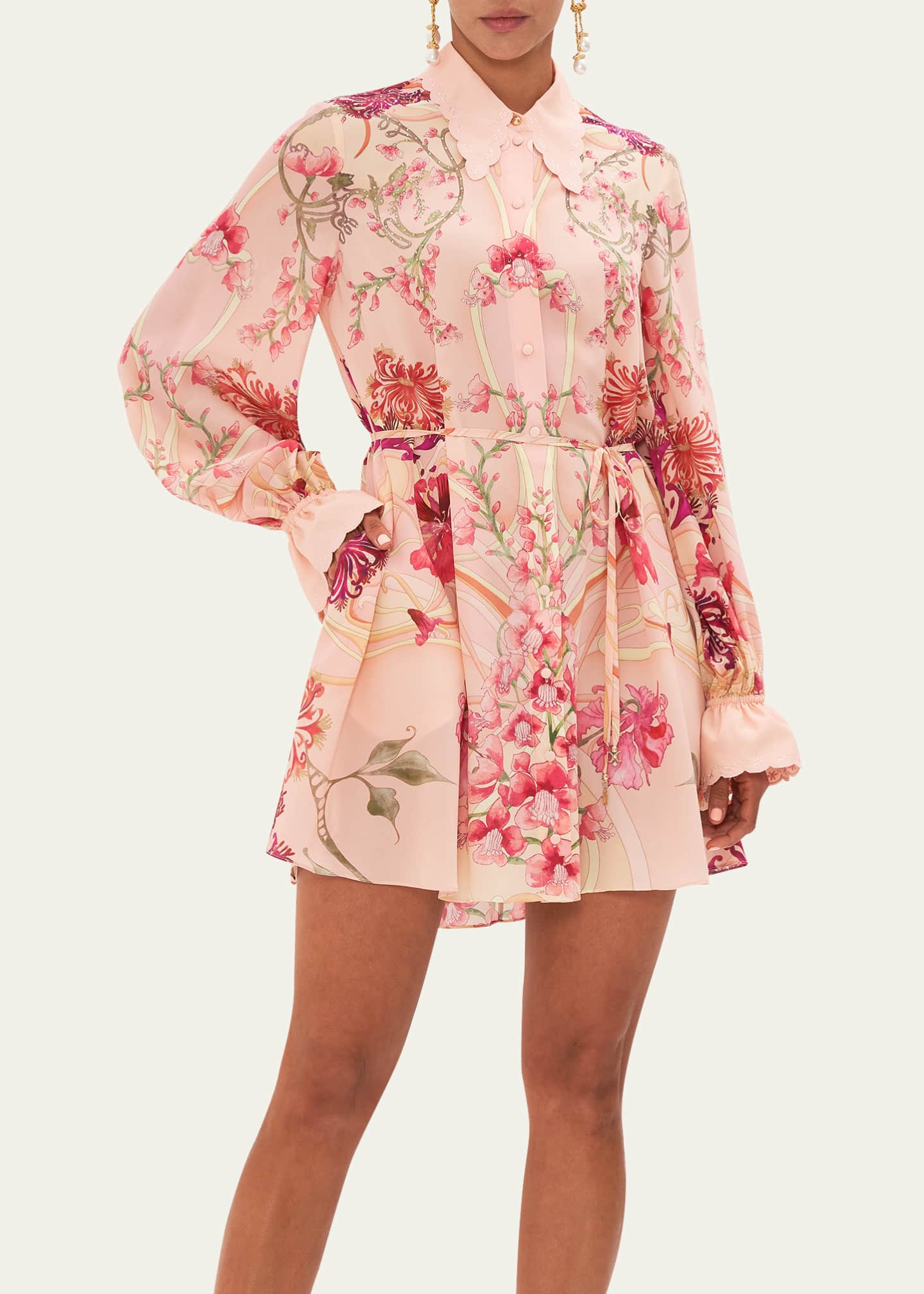 Camilla Floral Silk Mini Shift Shirtdress Bergdorf Goodman