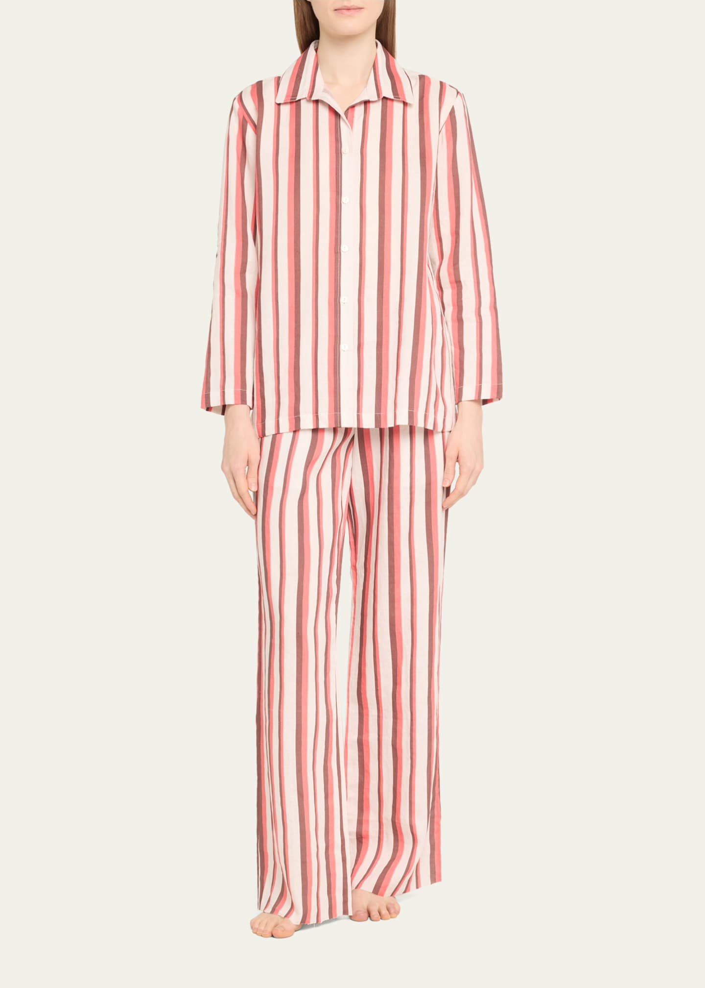 Pour Les Femmes Striped Wide-Leg Linen Lounge Set Image 2 of 5