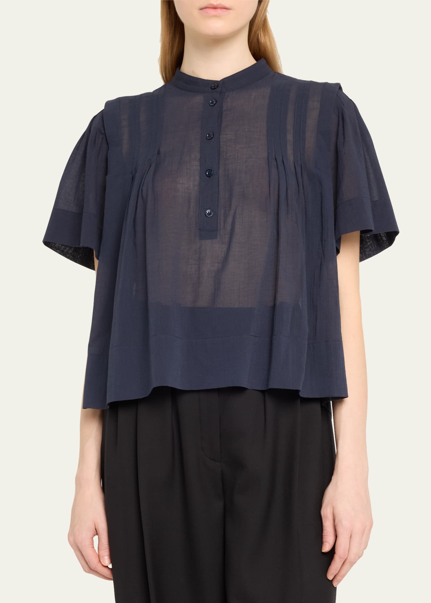 FRAME Pleated Button-Front Blouse - Bergdorf Goodman