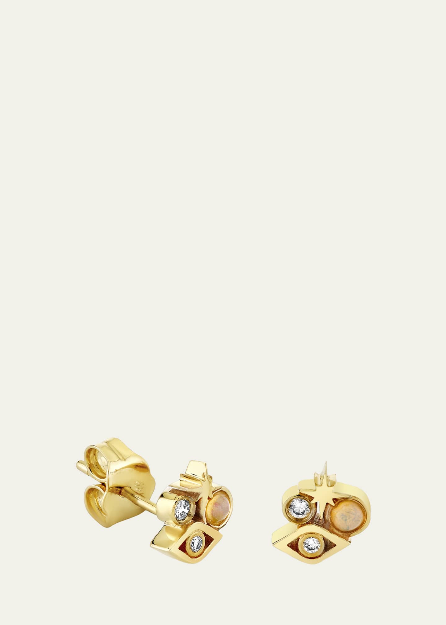 Sydney Evan 14K Yellow Gold Diamond and Opal Iconography Cluster Stud Earring, Single Image 1 of 2