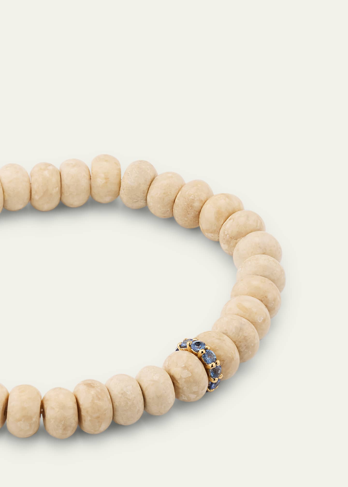 Sydney Evan 14K Yellow Gold Cocktail Rondelle on Cream Jasper Beaded Bracelet with Sapphires Image 3 of 4