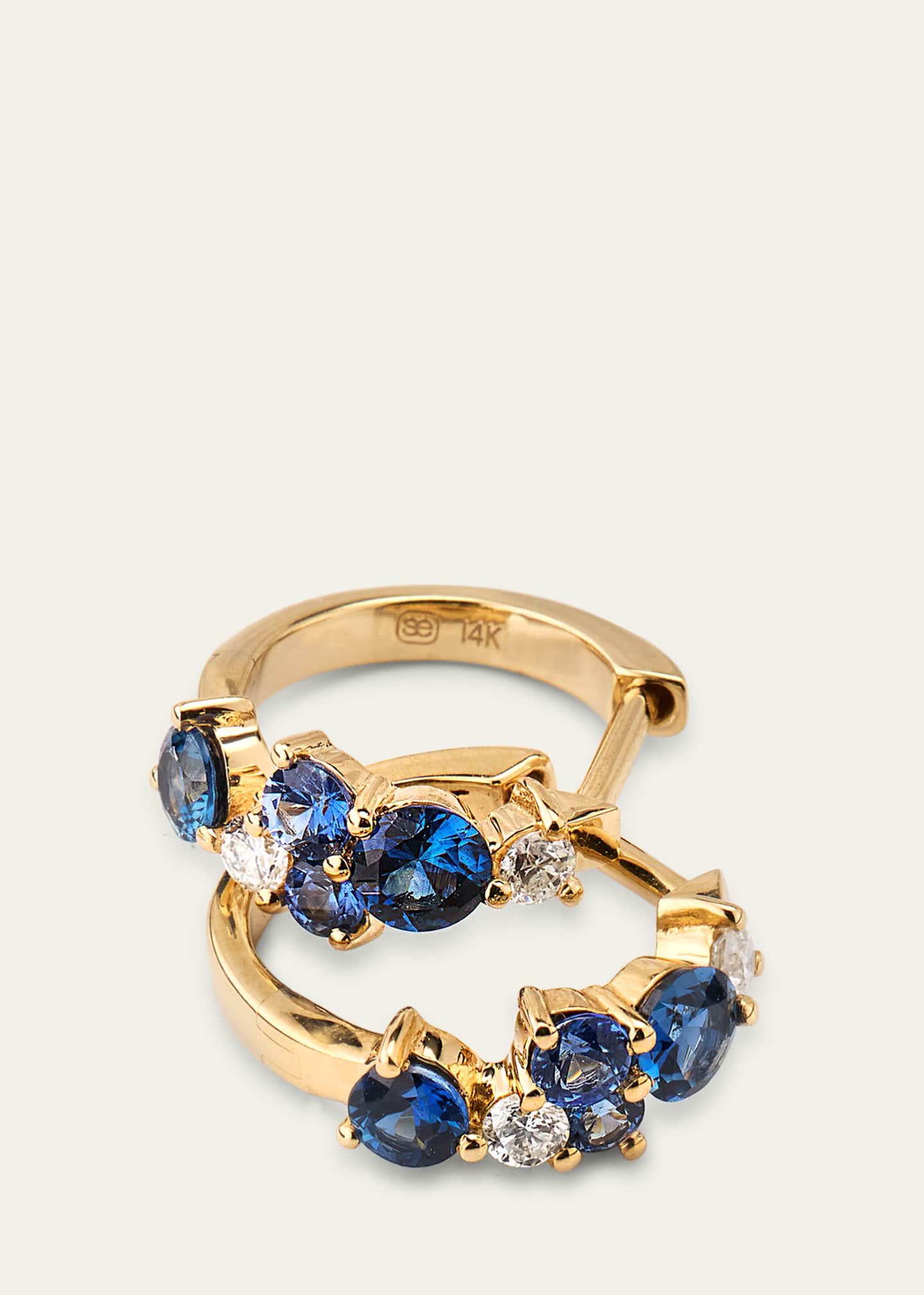 Sydney Evan 14k Gold Tri-Stone Cocktail Huggies Image 3 of 4