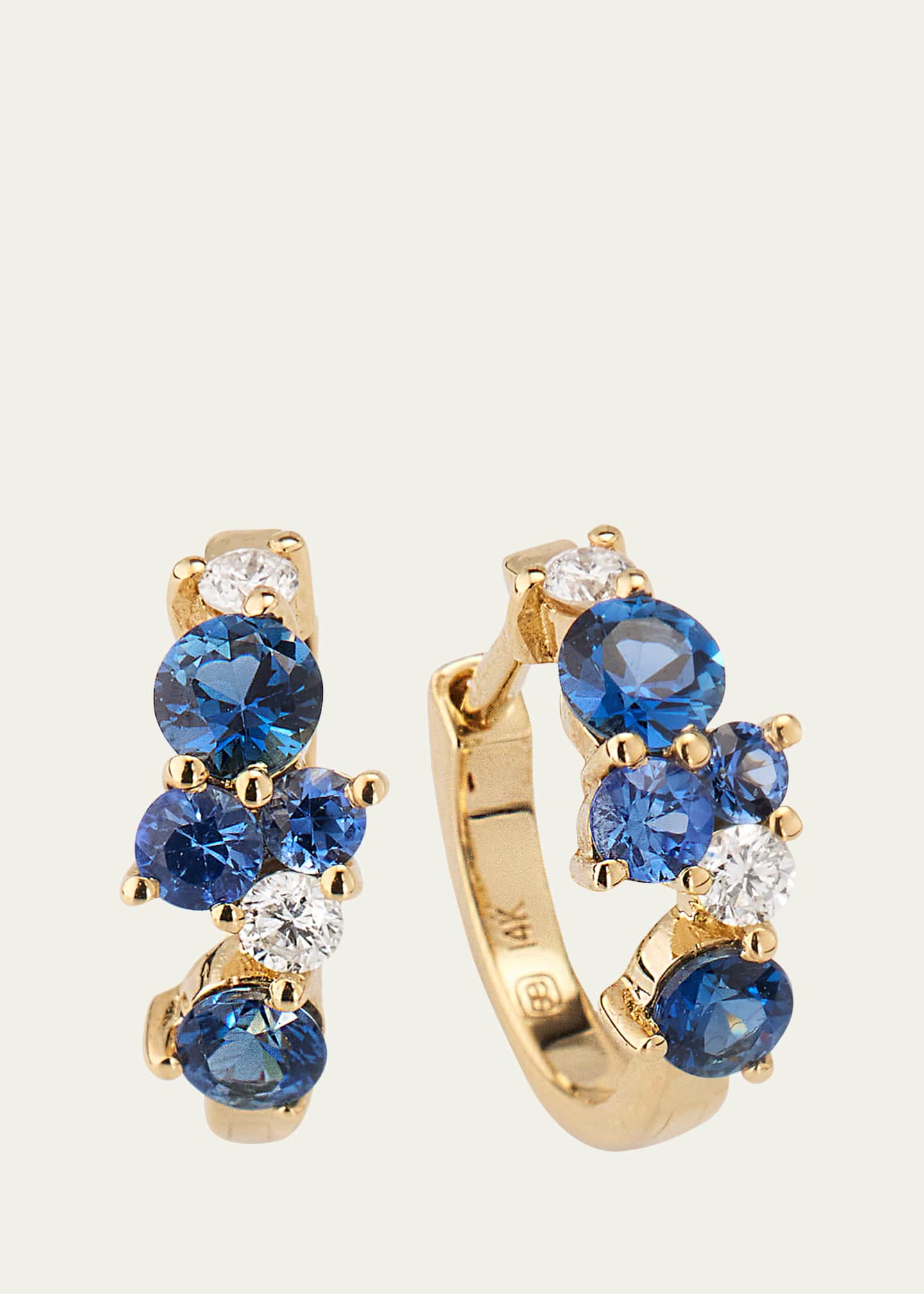 Sydney Evan 14k Gold Tri-Stone Cocktail Huggies Image 1 of 4