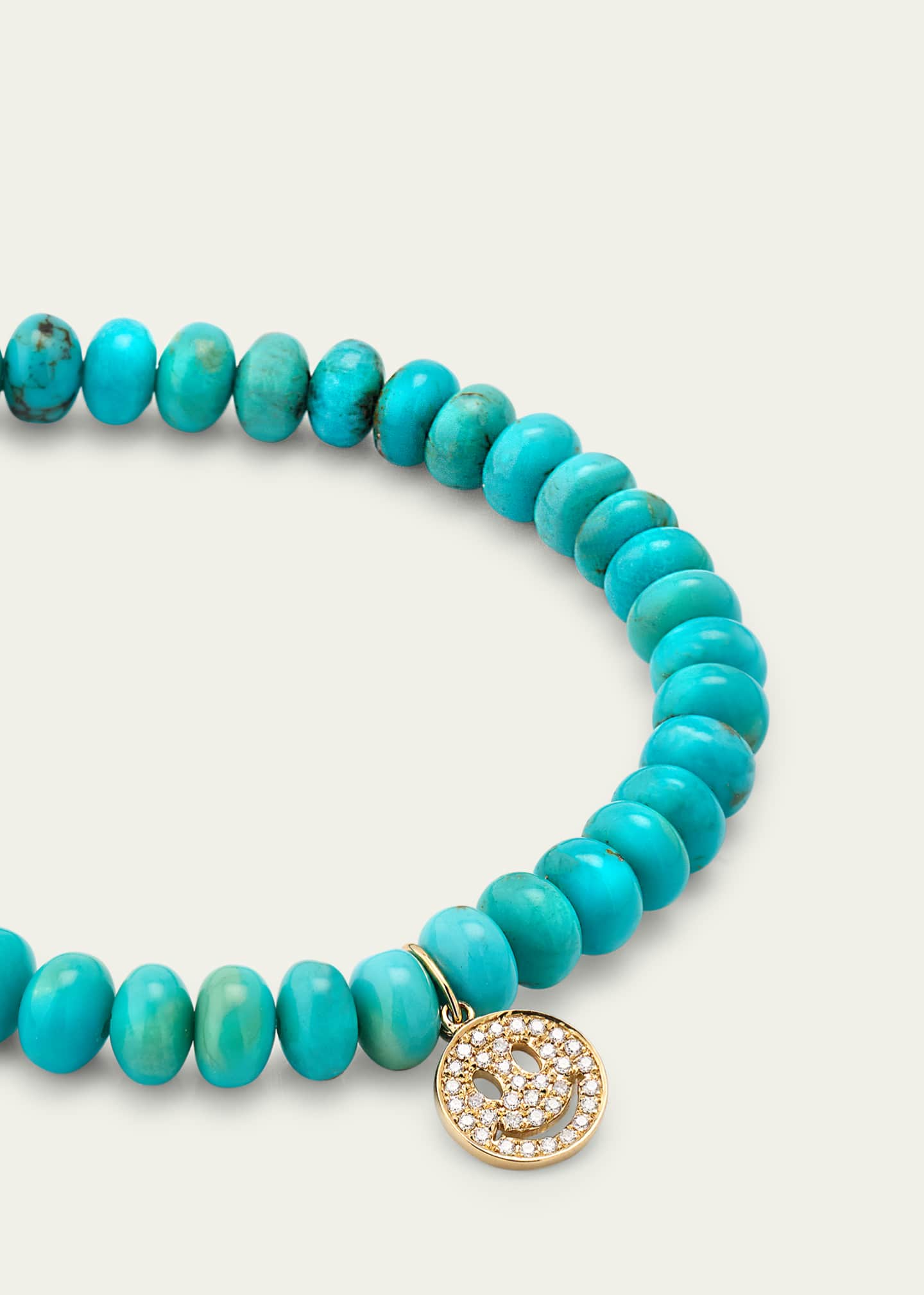 Sydney Evan 14K Gold Pavé Happy Face Charm on Turquoise Bead Bracelet Image 3 of 4