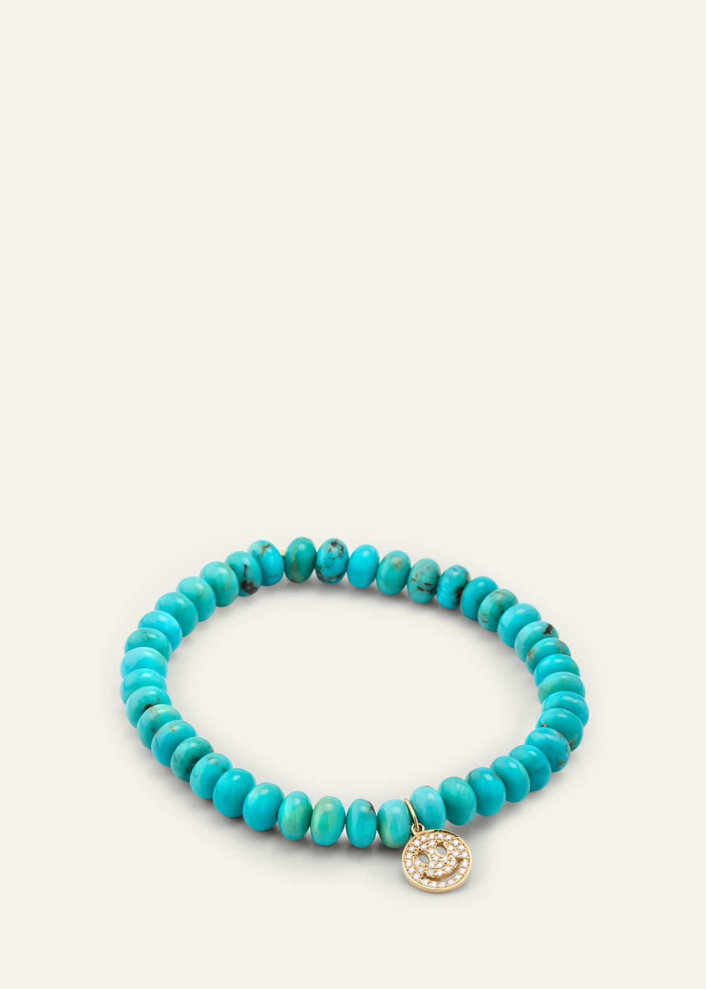 Sydney Evan 14K Gold Pavé Happy Face Charm on Turquoise Bead Bracelet Image 4 of 4