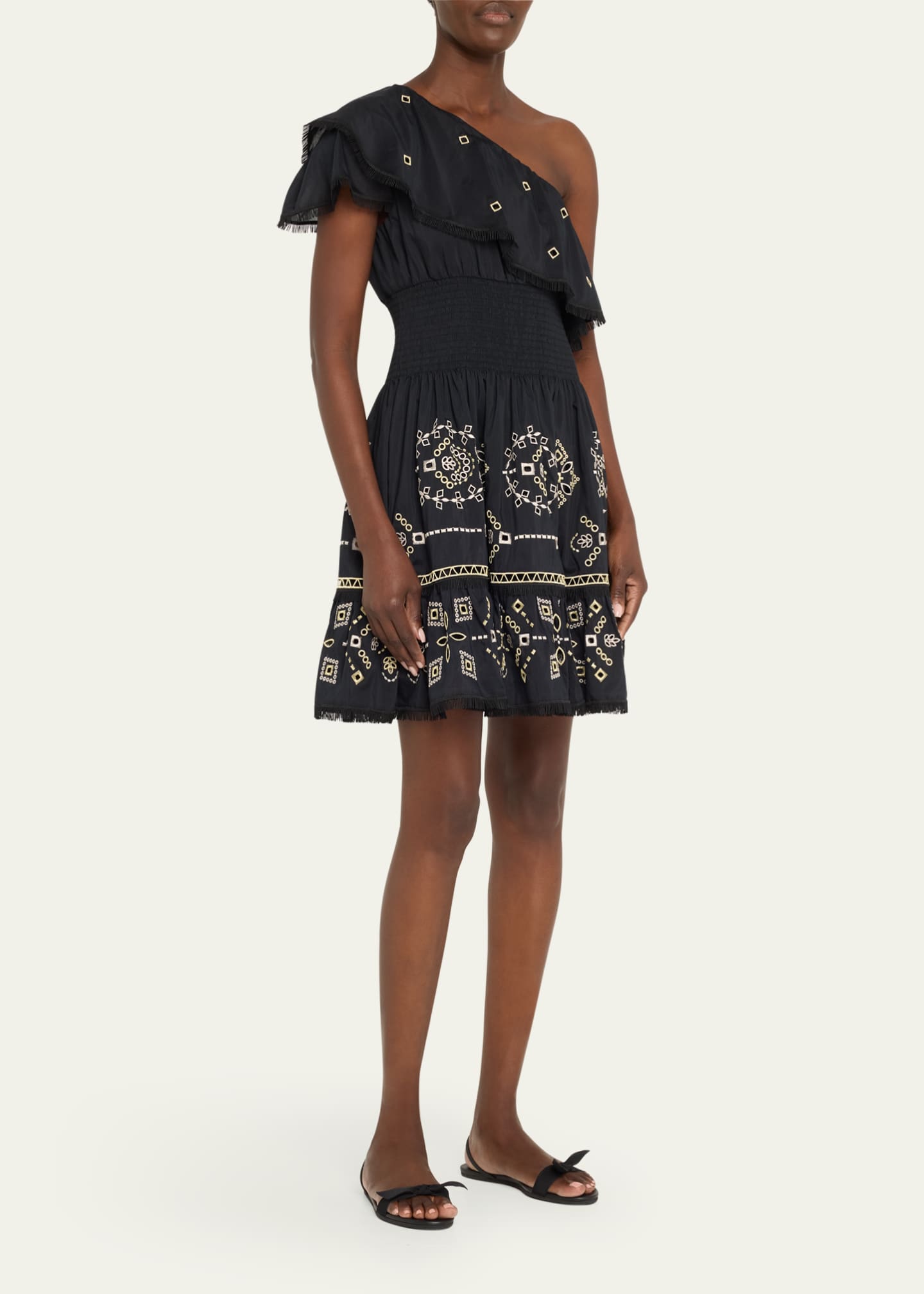 One shoulder embroidered dress store