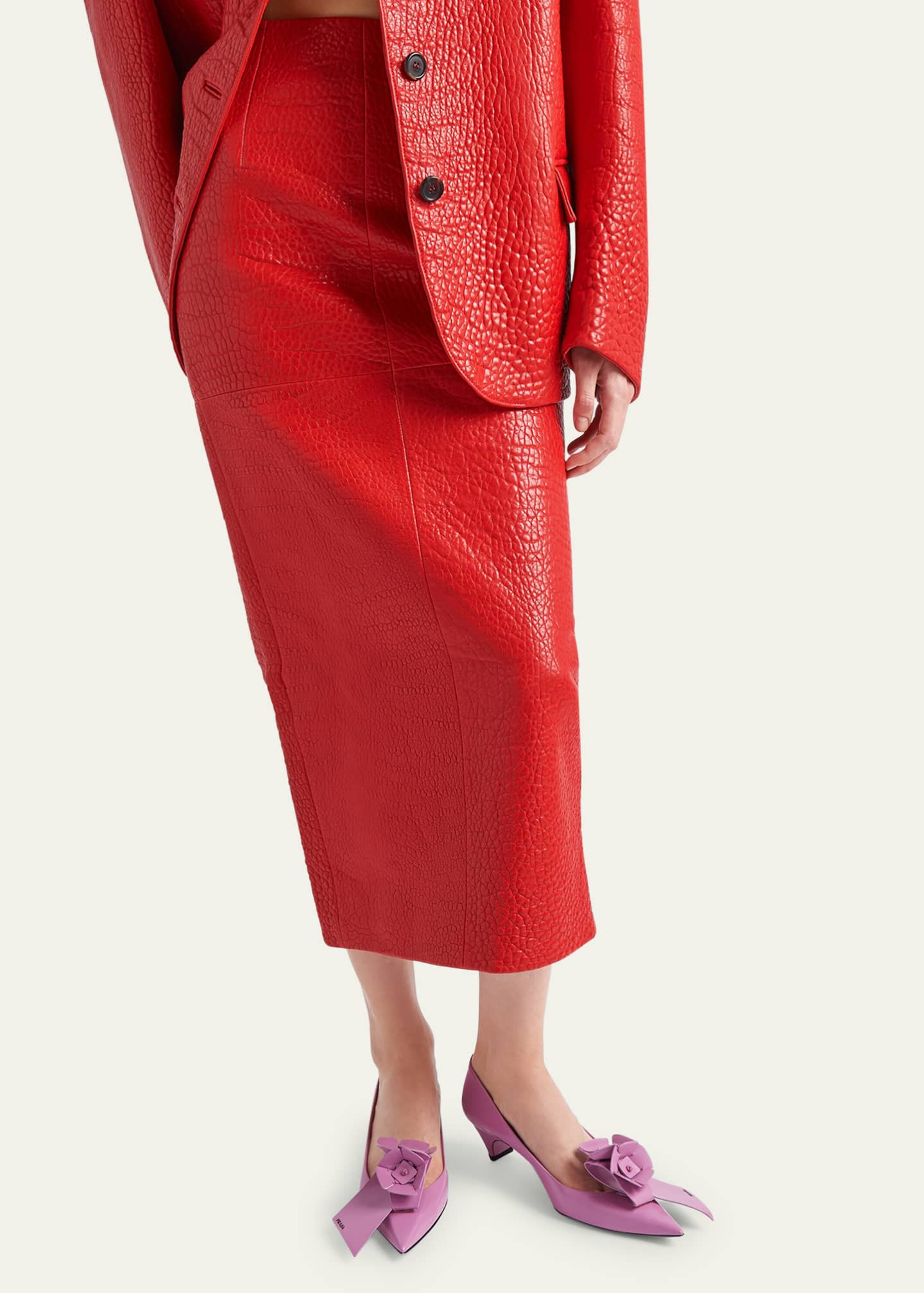 Prada Pencil Midi Napa Leather Skirt Image 4 of 5
