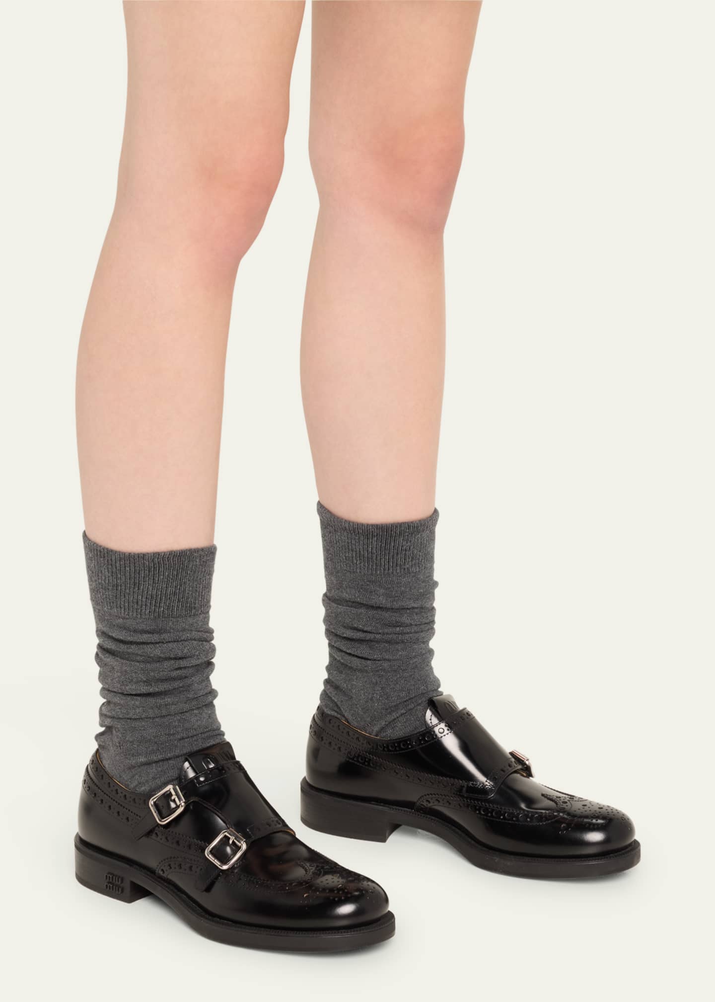 Miu Miu Brogue Leather Double Monk Loafers Image 2 of 5