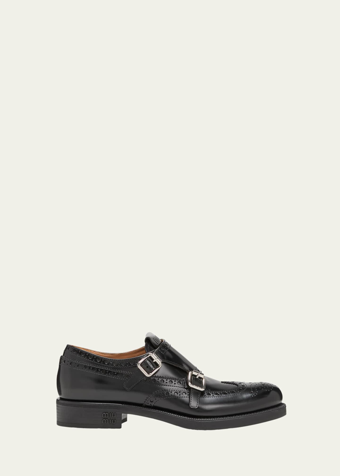 Miu Miu Brogue Leather Double Monk Loafers Image 1 of 5