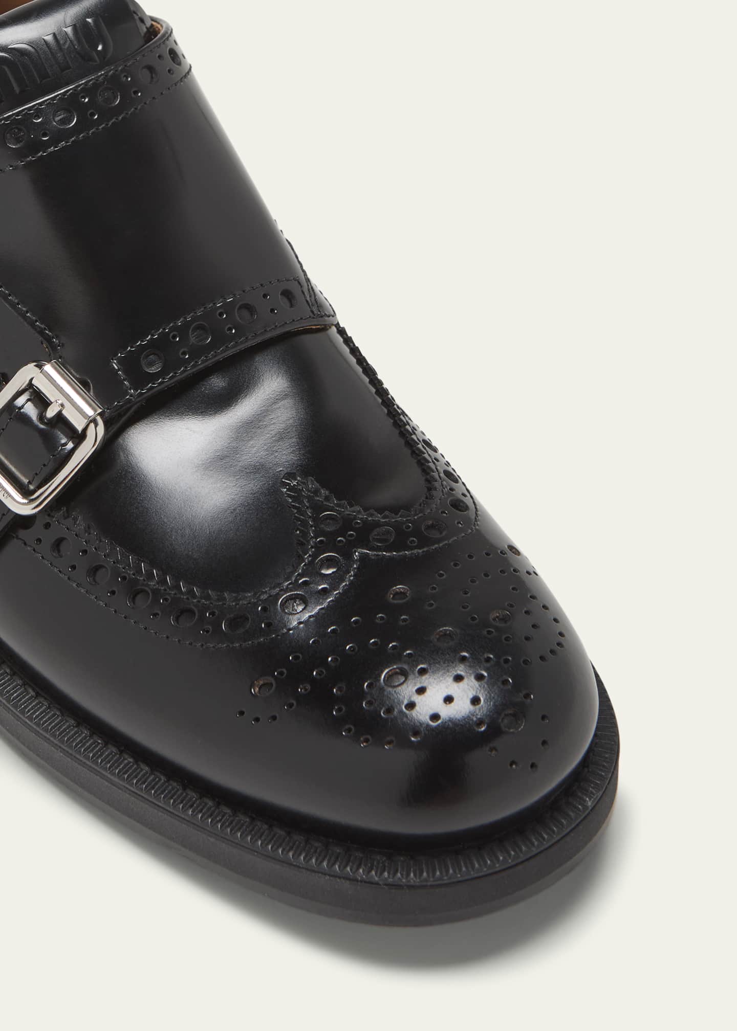 Miu Miu Brogue Leather Double Monk Loafers Image 5 of 5
