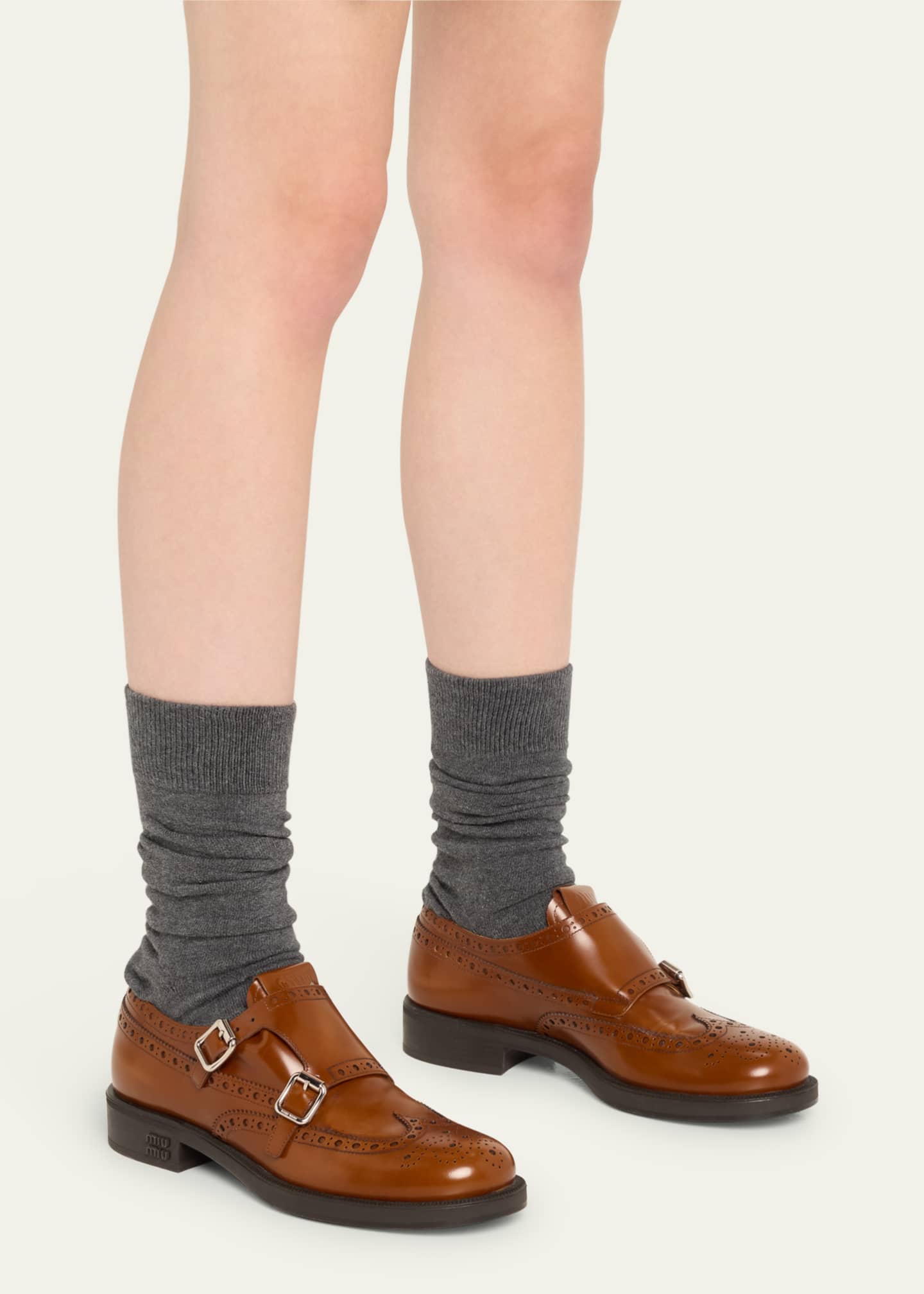 Brogue Leather Double Monk Loafers