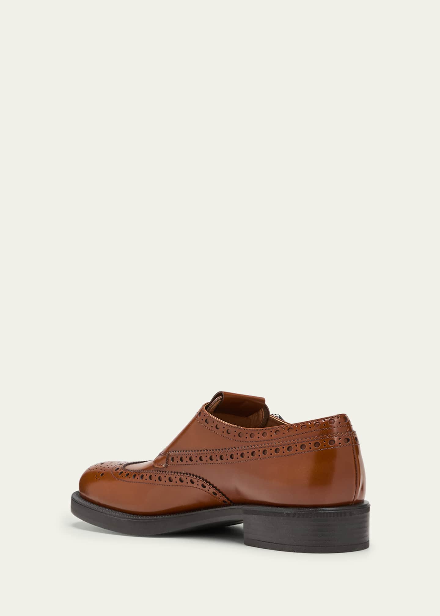 Brogue Leather Double Monk Loafers