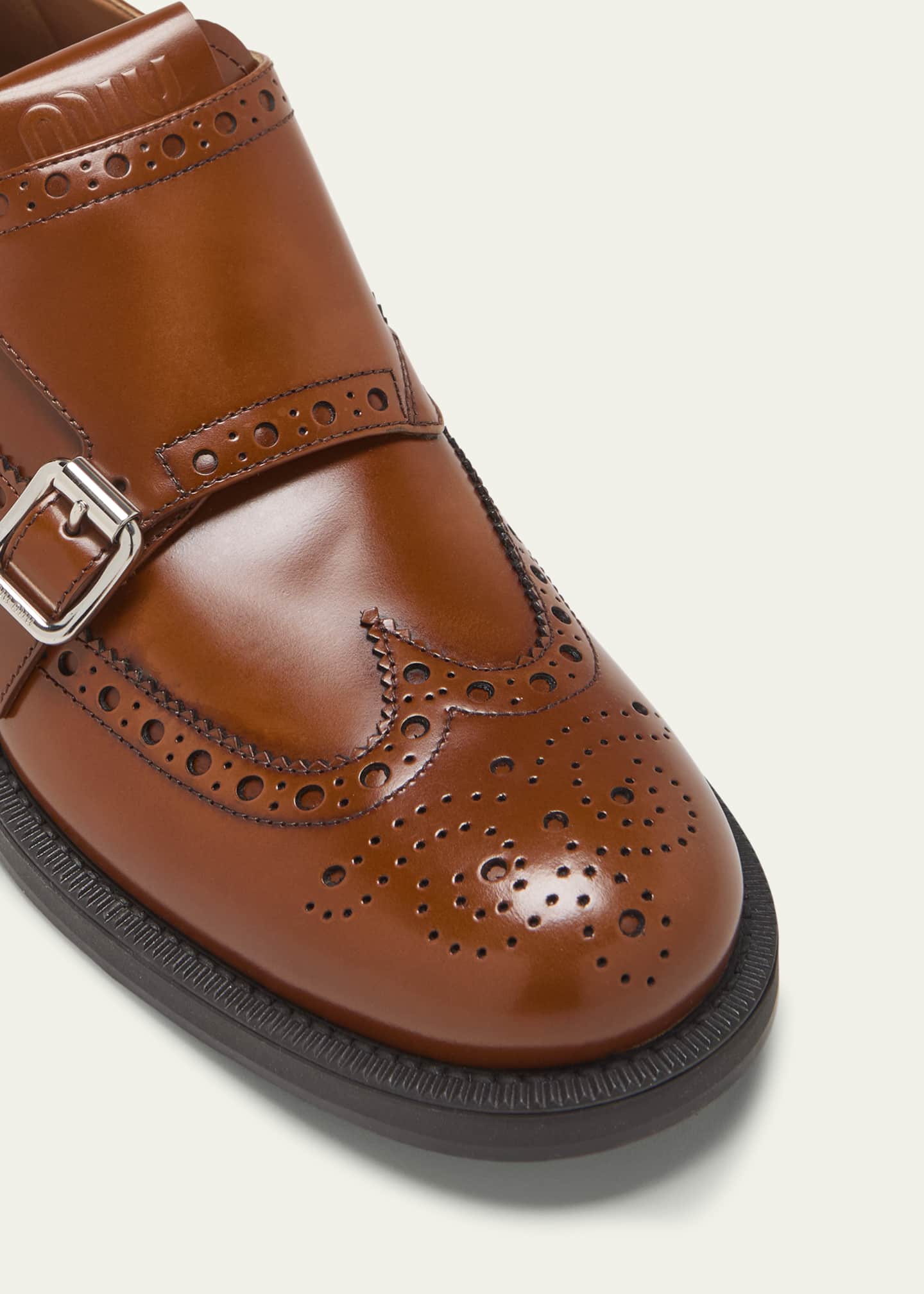 Brogue Leather Double Monk Loafers