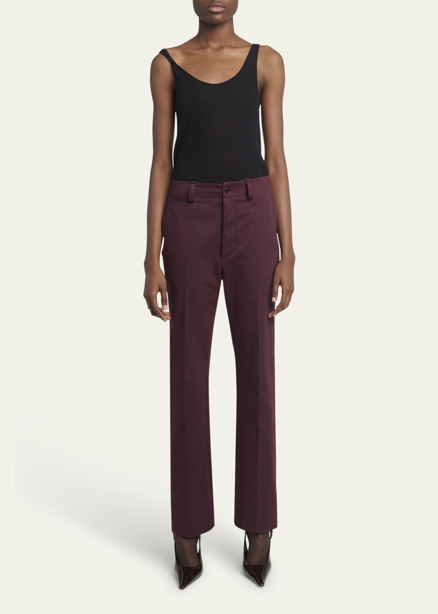 Saint Laurent Mid-Rise Straight-Leg Ankle Cotton Pants Image 2 of 5