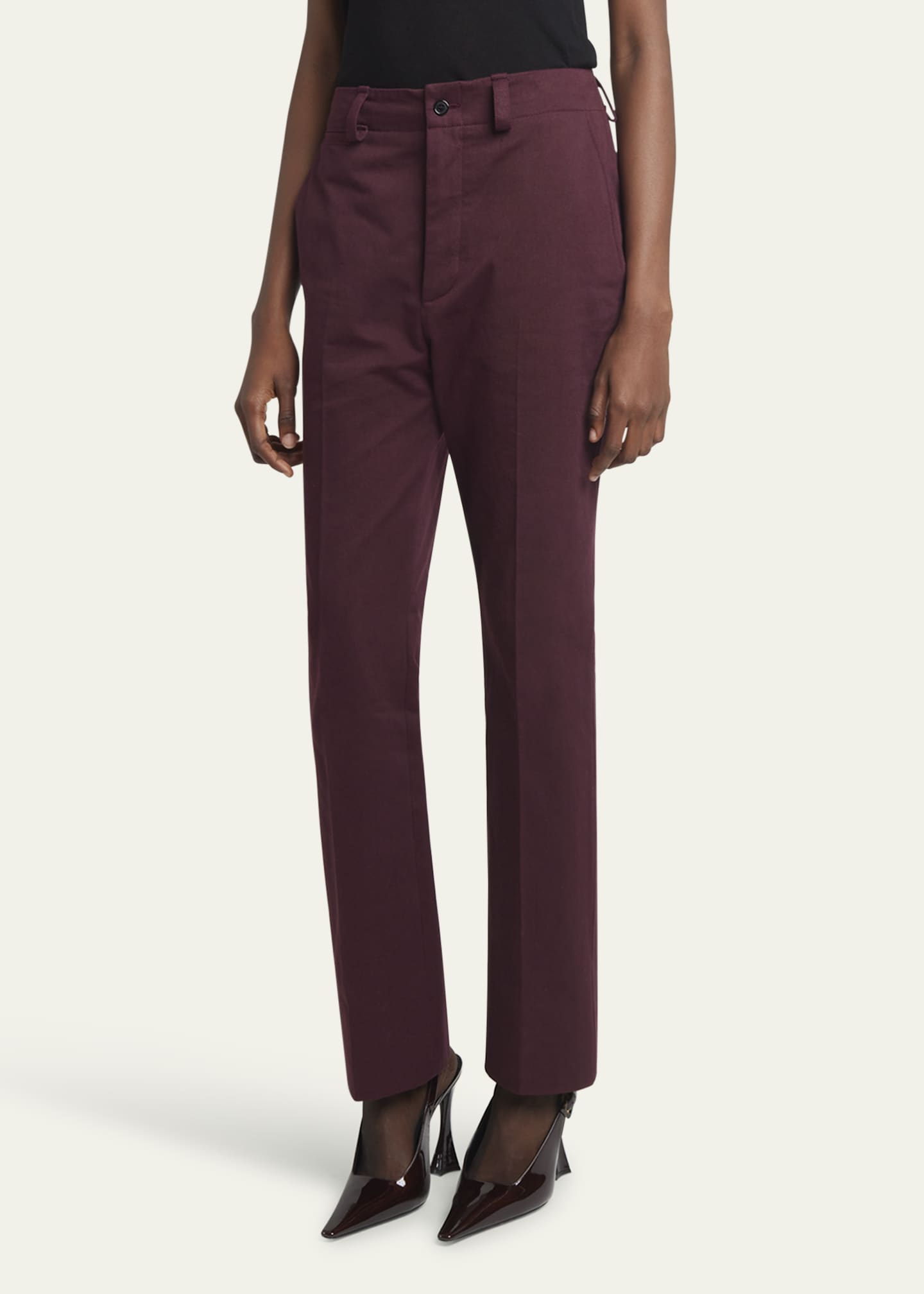 Saint Laurent Mid-Rise Straight-Leg Ankle Cotton Pants Image 4 of 5