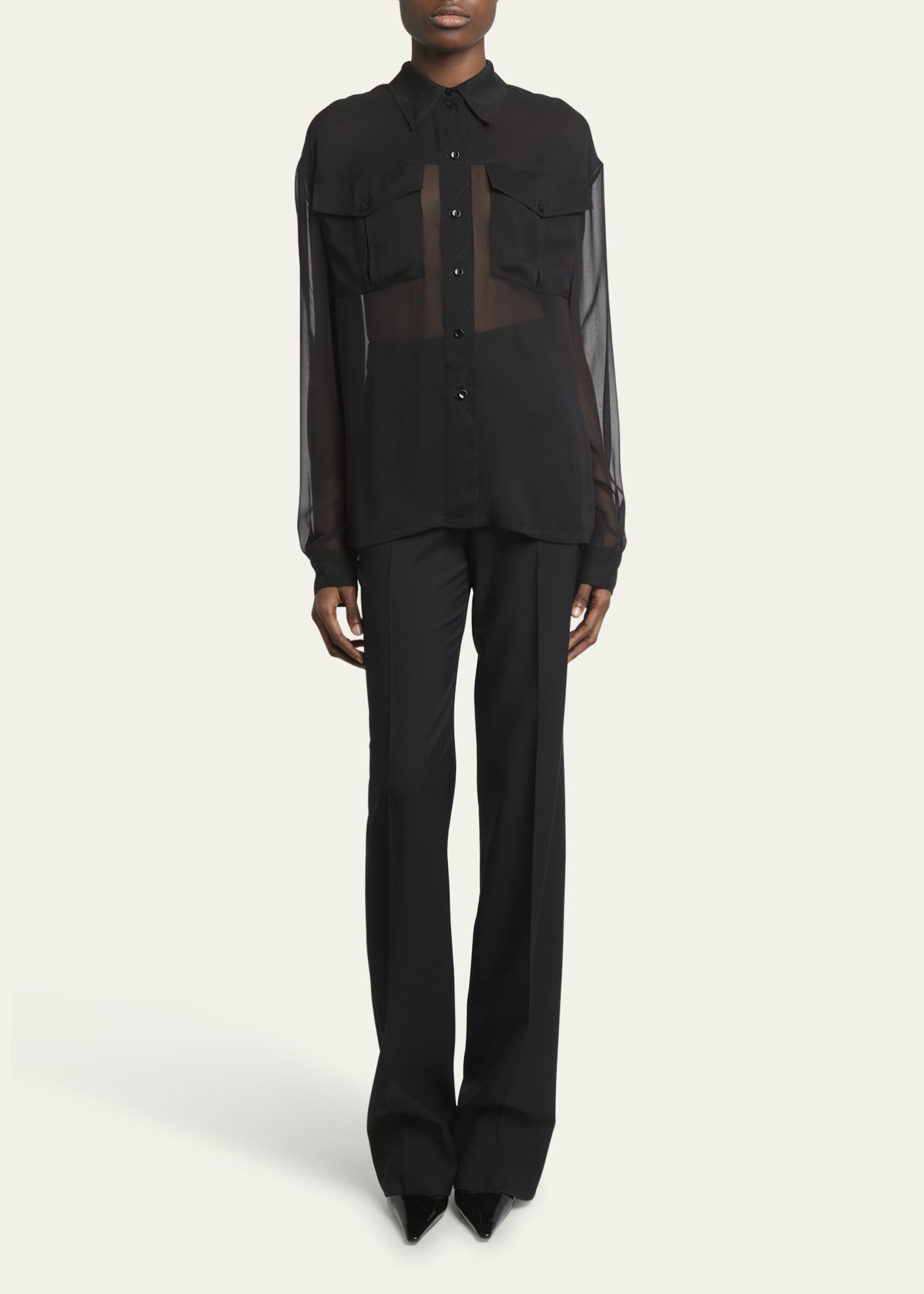 Saint Laurent Silk Chiffon Collared Shirt Image 2 of 5