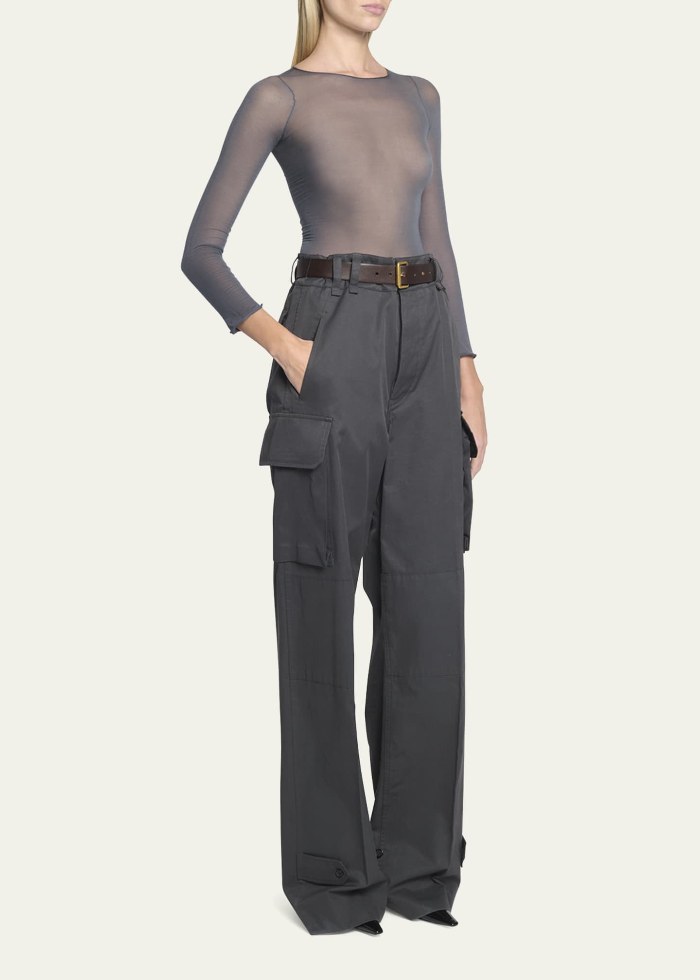 SAINT LAURENT Belted pleated cotton-twill straight-leg pants