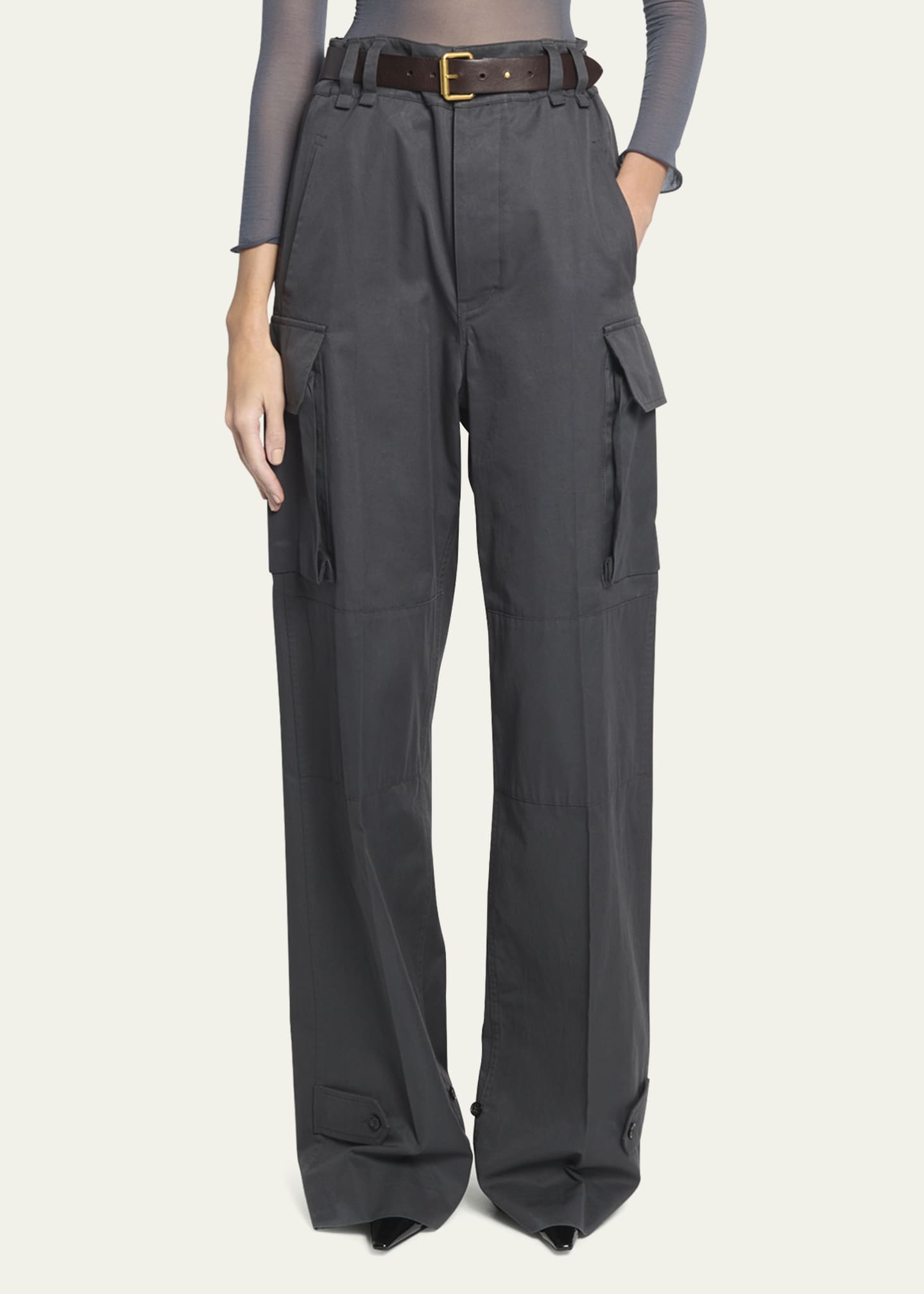 Saint Laurent Wide-Leg Cargo Pants with Leather Belt Saint Laurent Wide-Leg Cargo Pants with Leather Belt