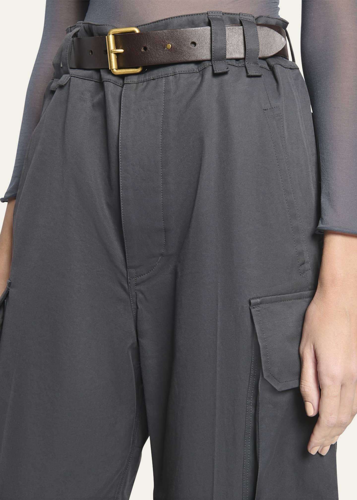 Saint Laurent Wide-Leg Cargo Pants with Leather Belt