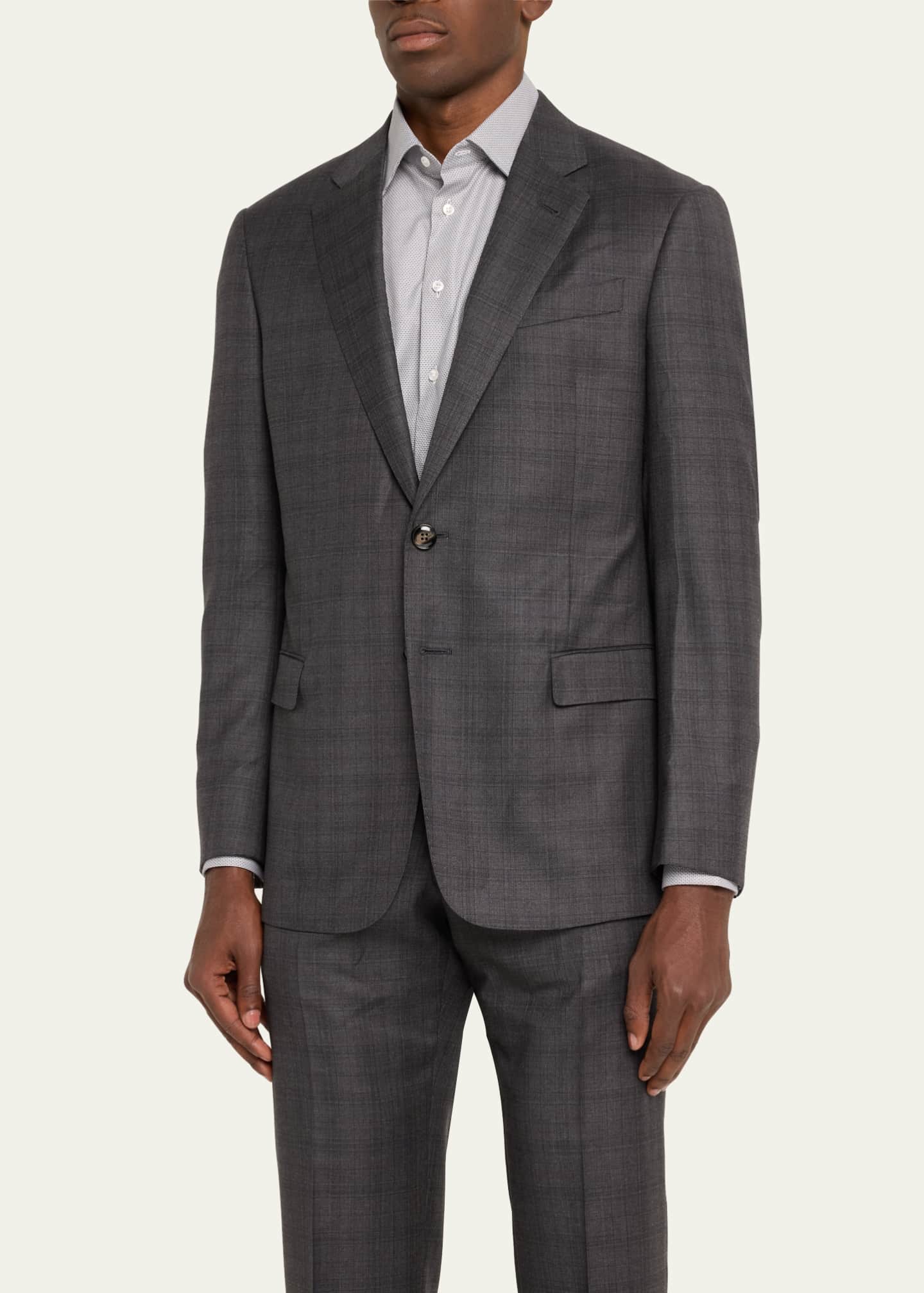 Giorgio Armani Men's Brushed Wool Plaid Classic Fit Suit Image 4 of 5