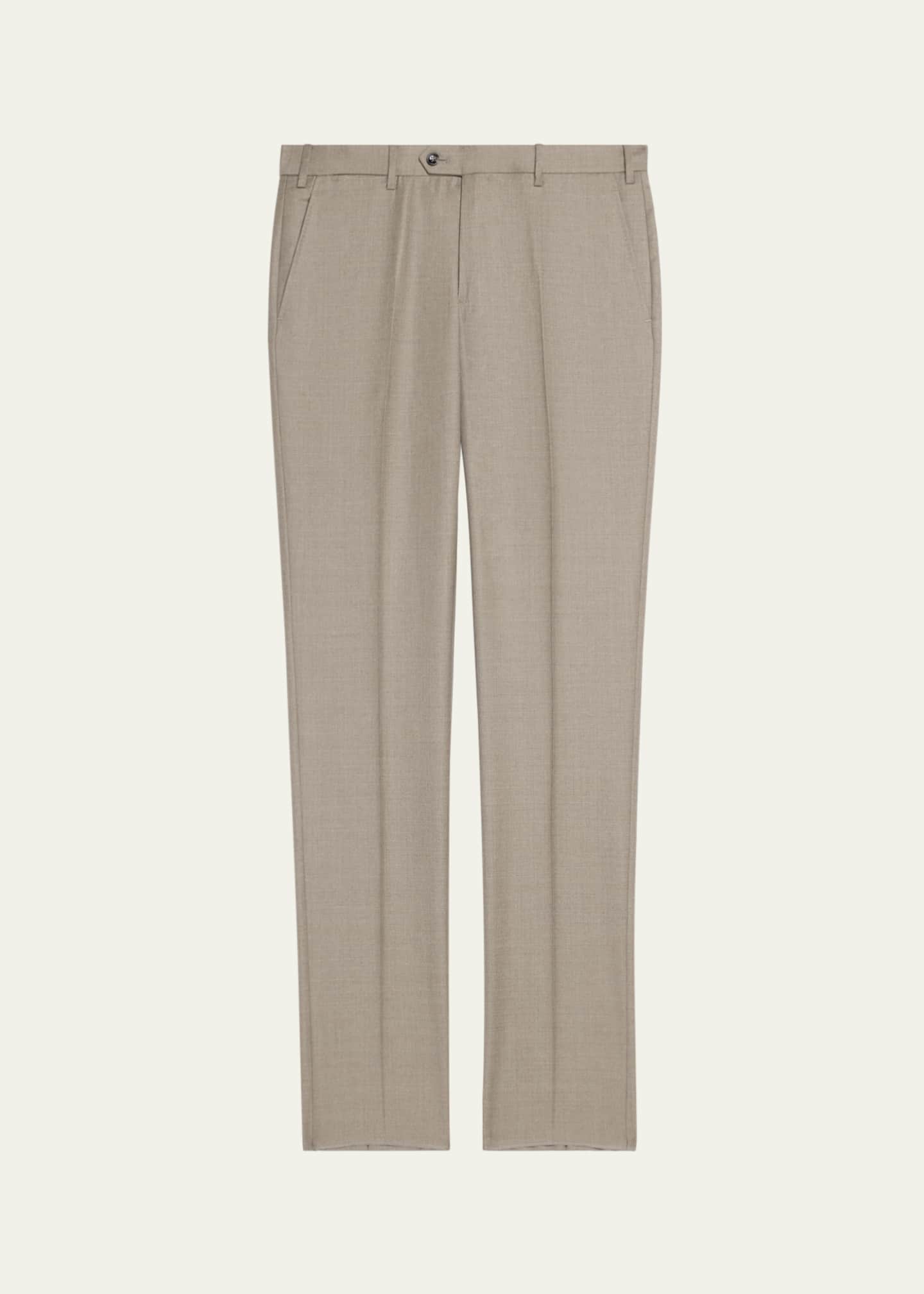 Giorgio Armani Men's Flat-Front Wool Trousers Image 1 of 5
