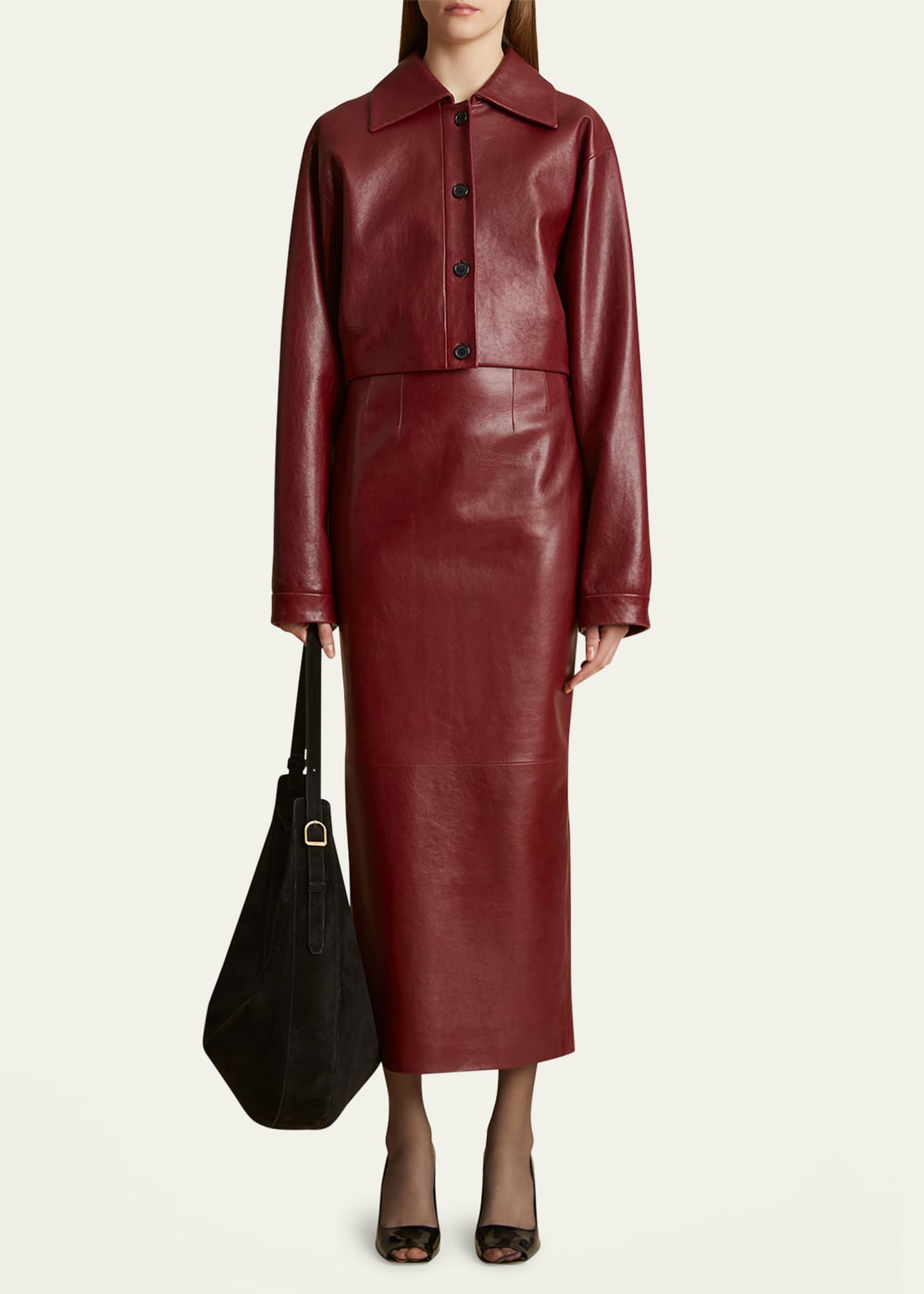 Khaite Loxley Long Leather Pencil Skirt Image 3 of 5