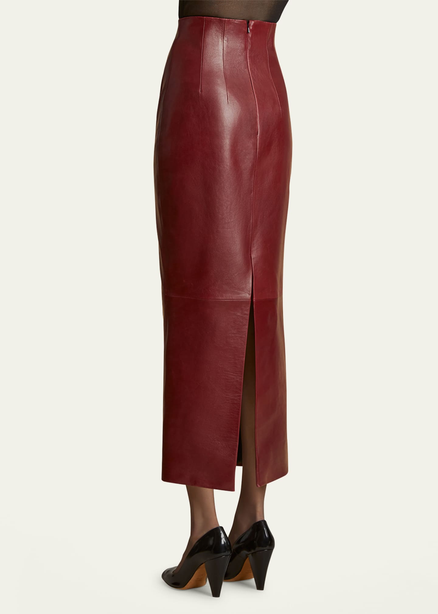 Khaite Loxley Long Leather Pencil Skirt Image 4 of 5