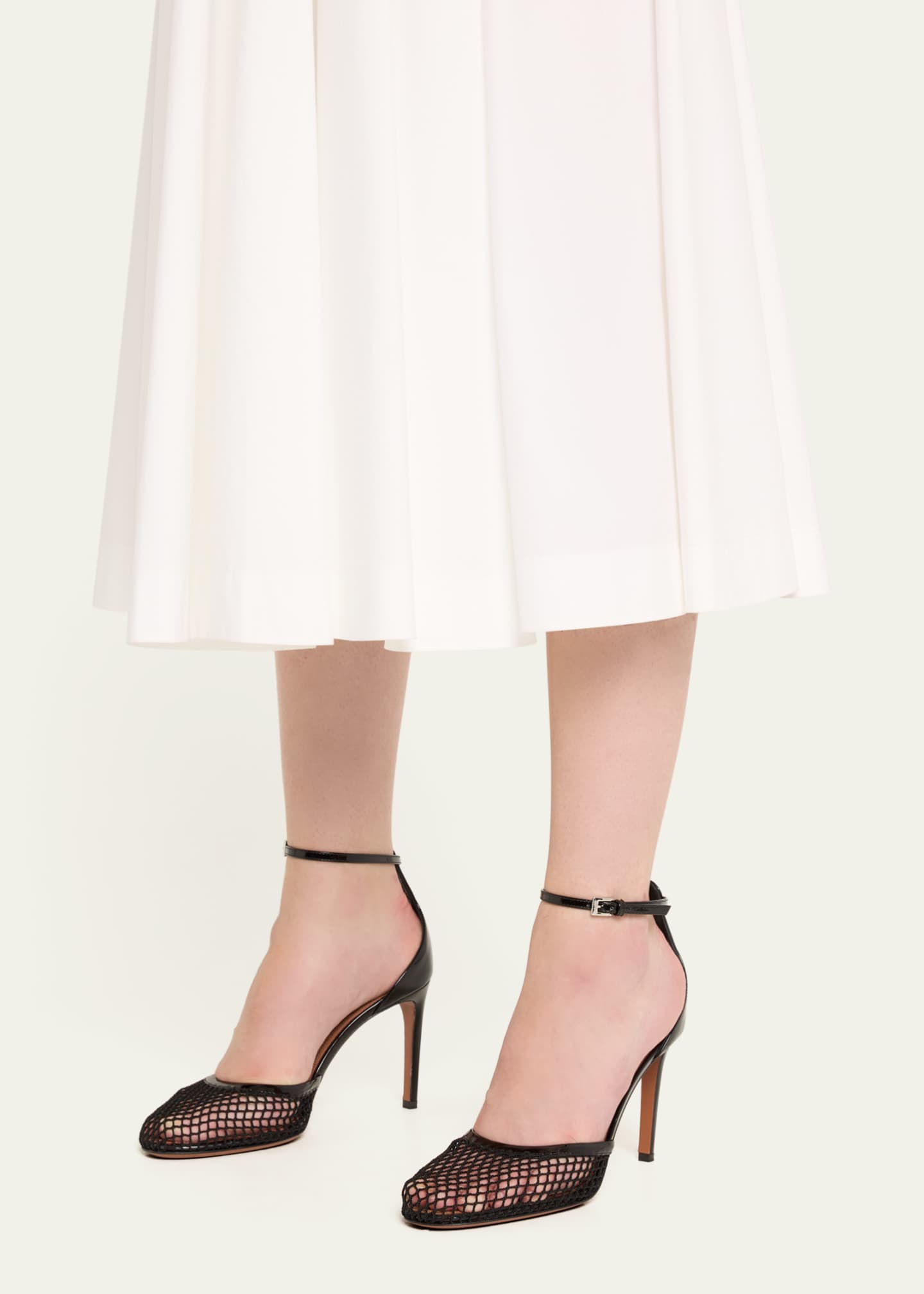 ALAIA HIGH FISHNET 9 CM PUMPS IN EGG NOG MESH main image 1