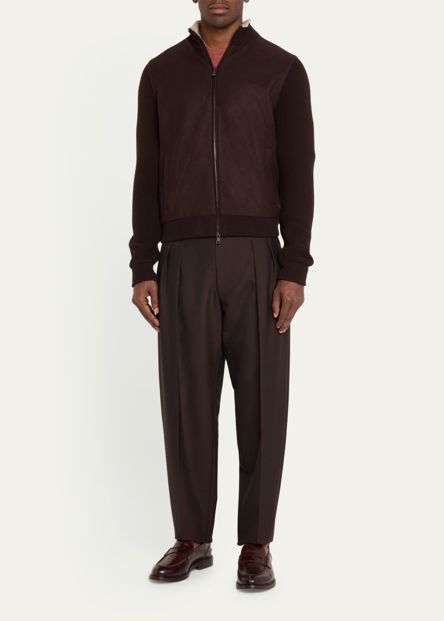 Fioroni Men's Wool Knit Full-Zip Bomber Jacket Image 2 of 5