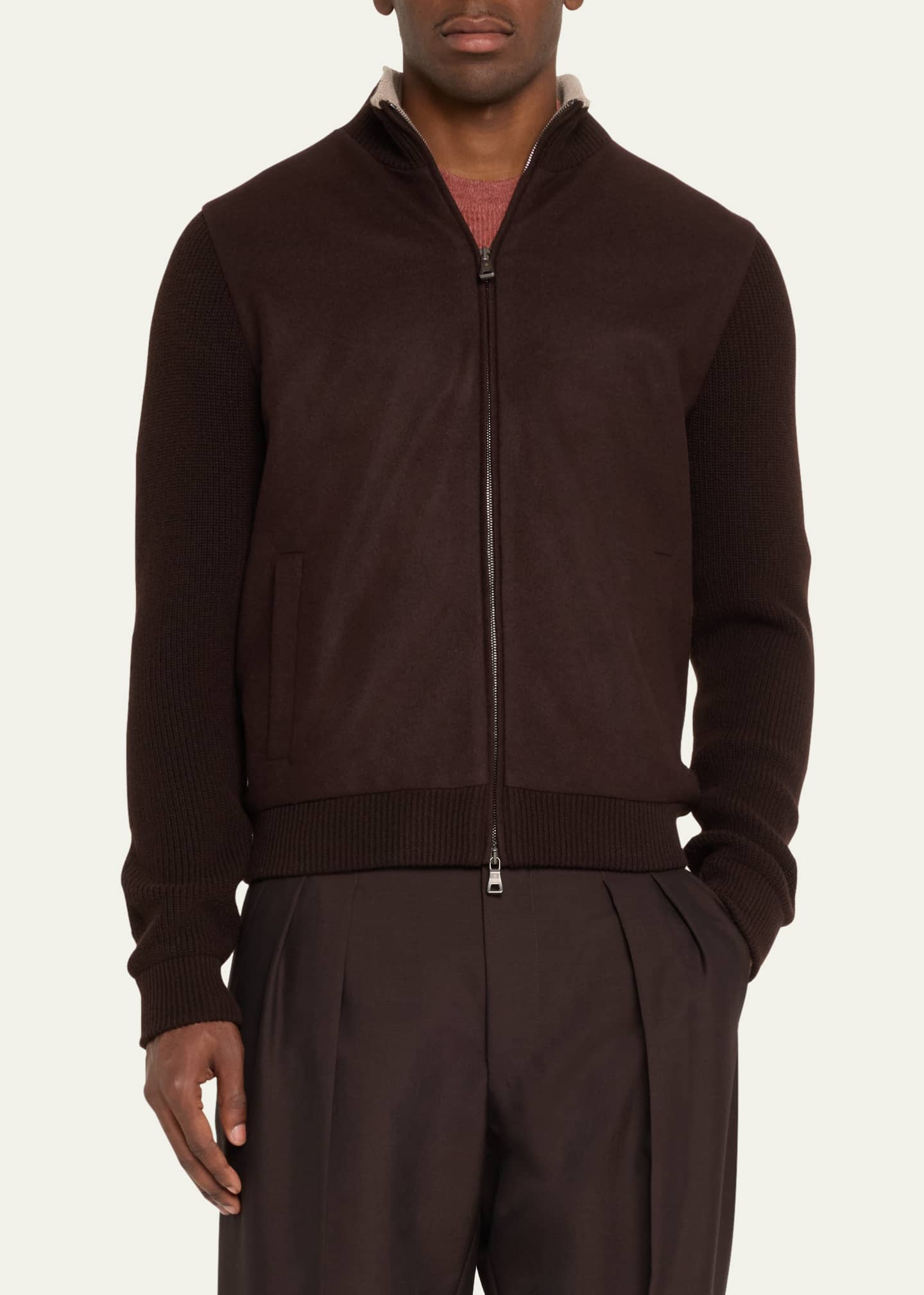 Fioroni Men's Wool Knit Full-Zip Bomber Jacket Image 4 of 5