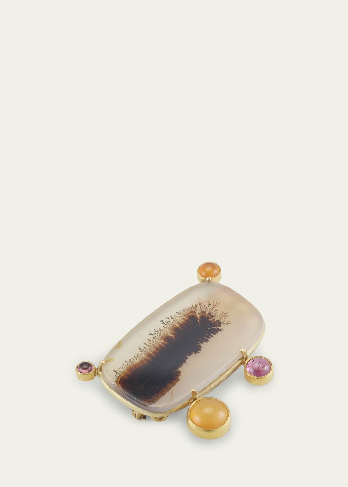 JUDY GEIB Dendritic Agate, Pink Tourmaline, and Carnelian Pin in 18K Yellow Gold Image 3 of 4