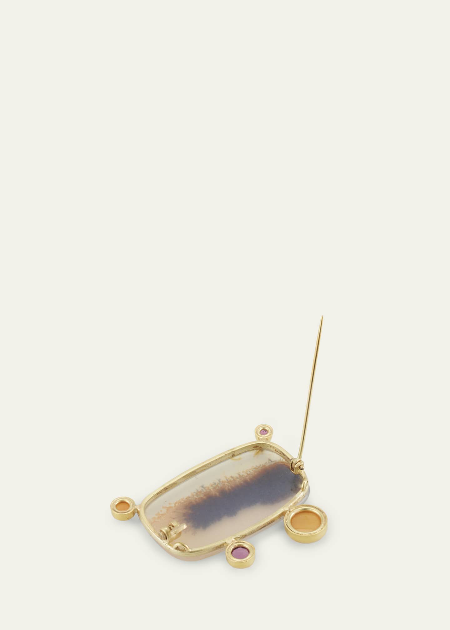 JUDY GEIB Dendritic Agate, Pink Tourmaline, and Carnelian Pin in 18K Yellow Gold Image 4 of 4