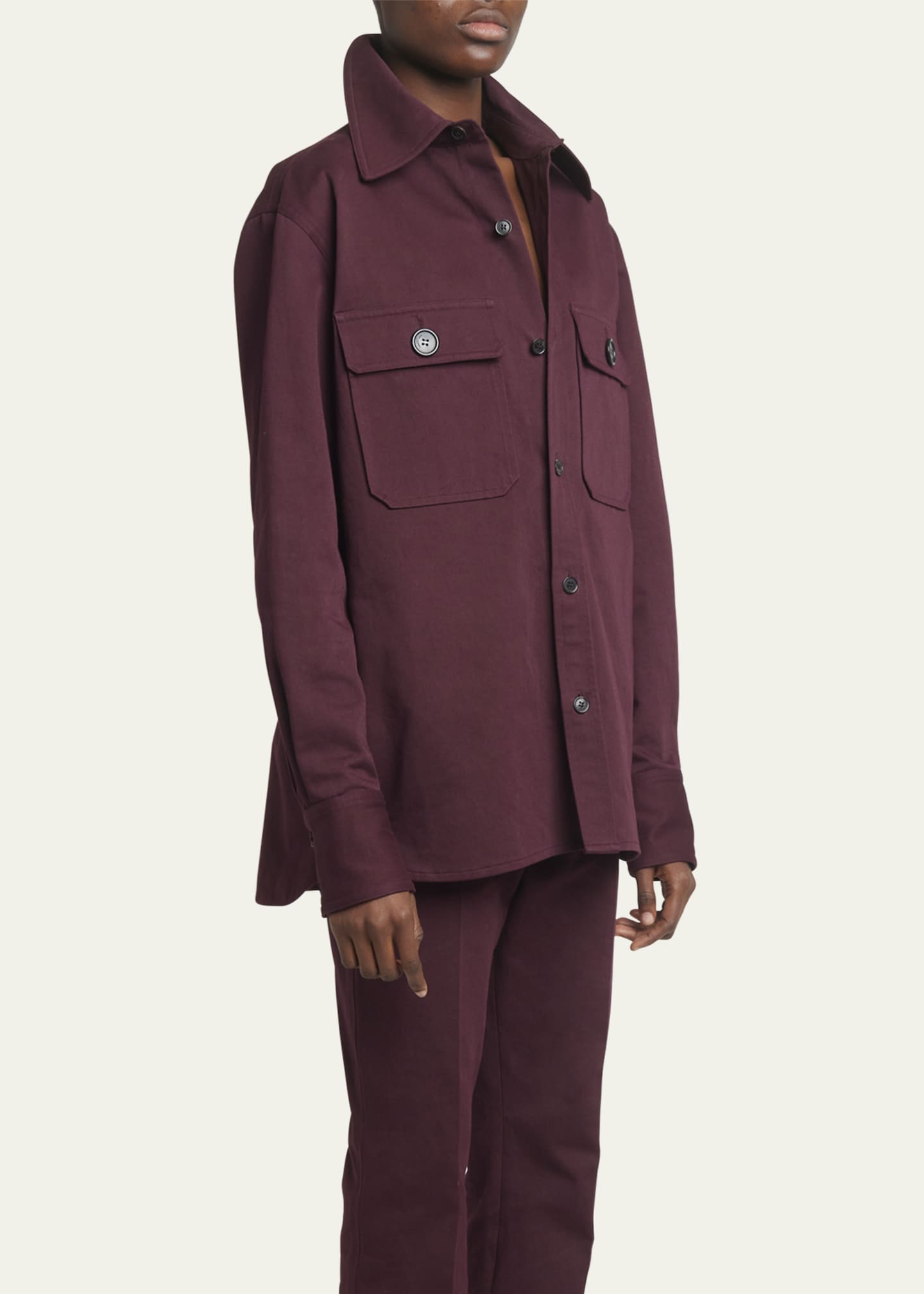 Saint Laurent Button Down Two-Pocket Cotton Drill Shirt Image 4 of 5