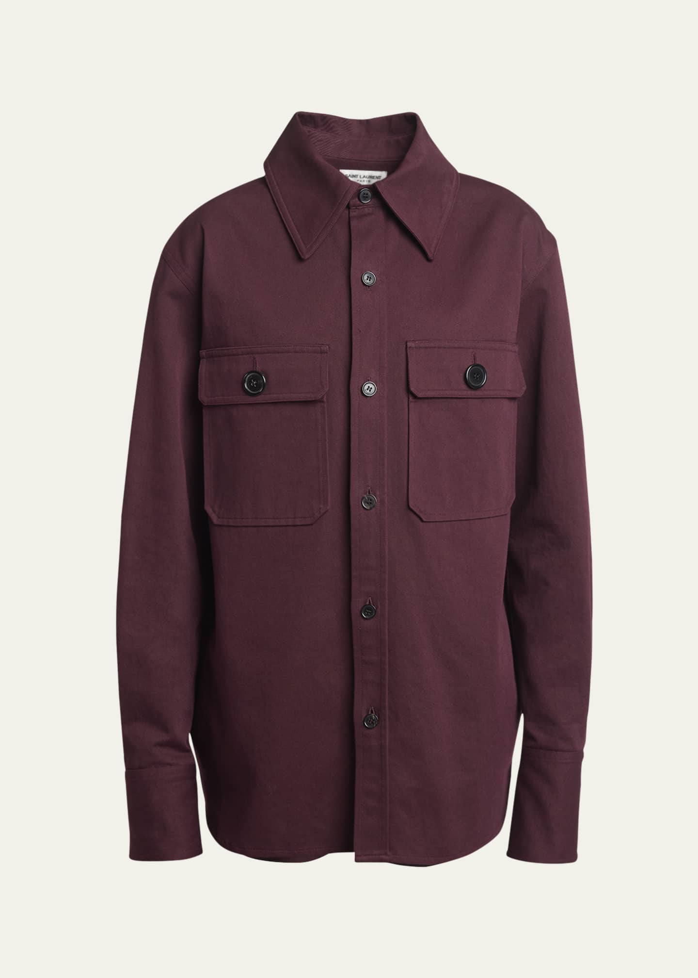 Saint Laurent Button Down Two-Pocket Cotton Drill Shirt Image 1 of 5