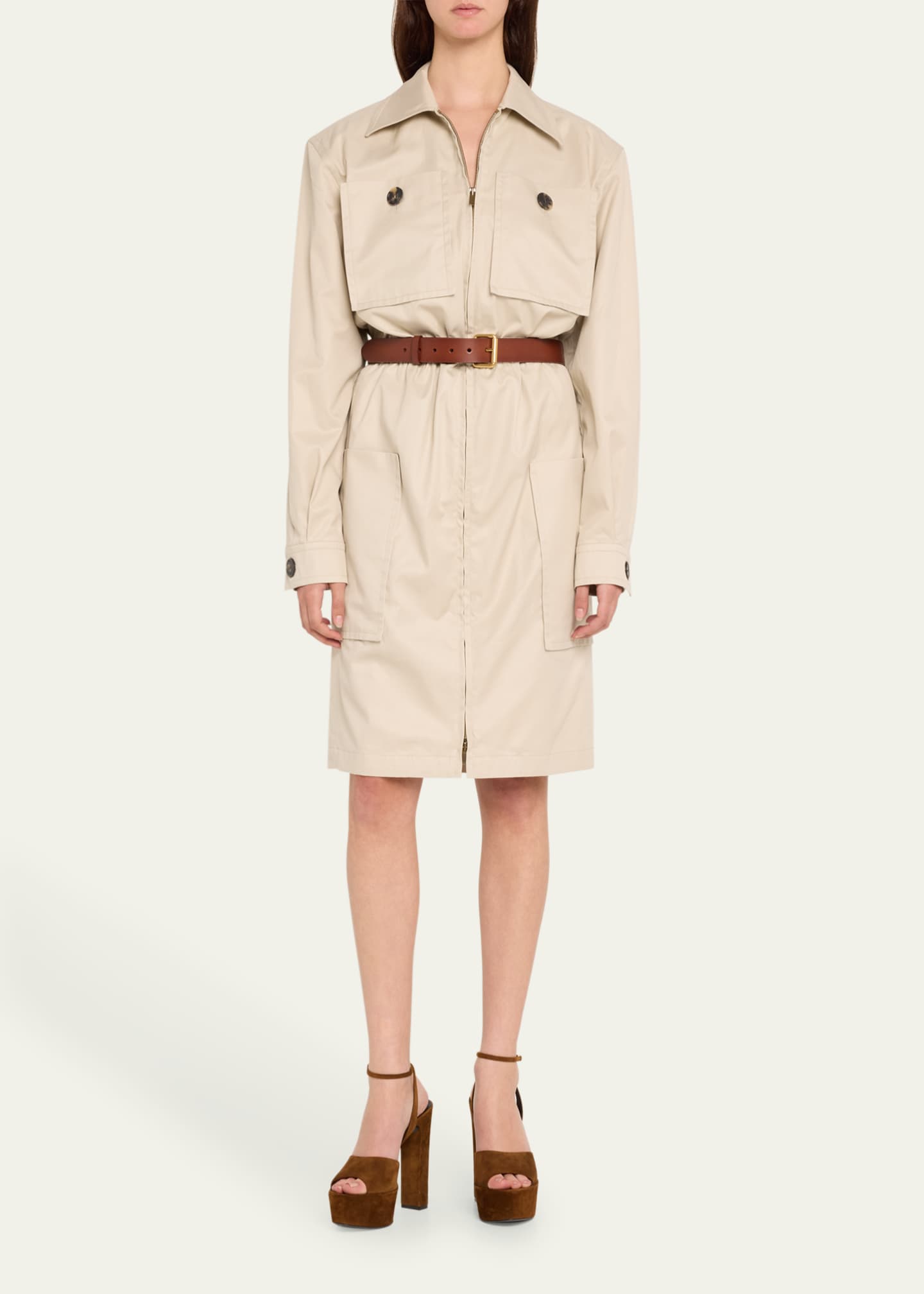 Saint Laurent Short Cargo Pocket Zip Front Shirtdress Image 2 of 5