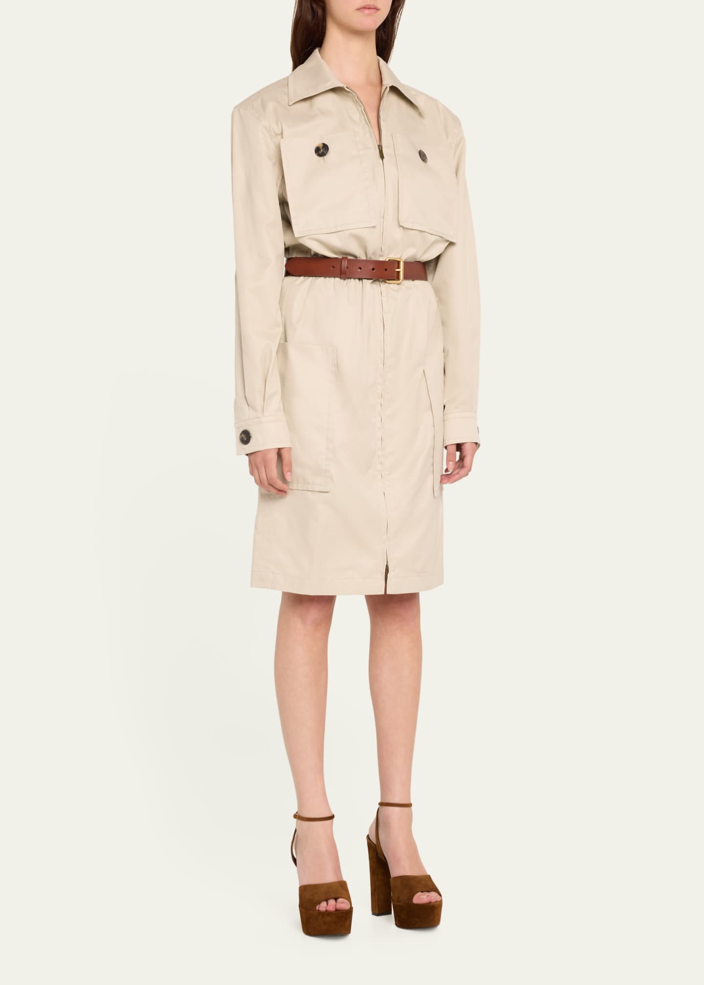 Saint Laurent Short Cargo Pocket Zip Front Shirtdress Image 4 of 5