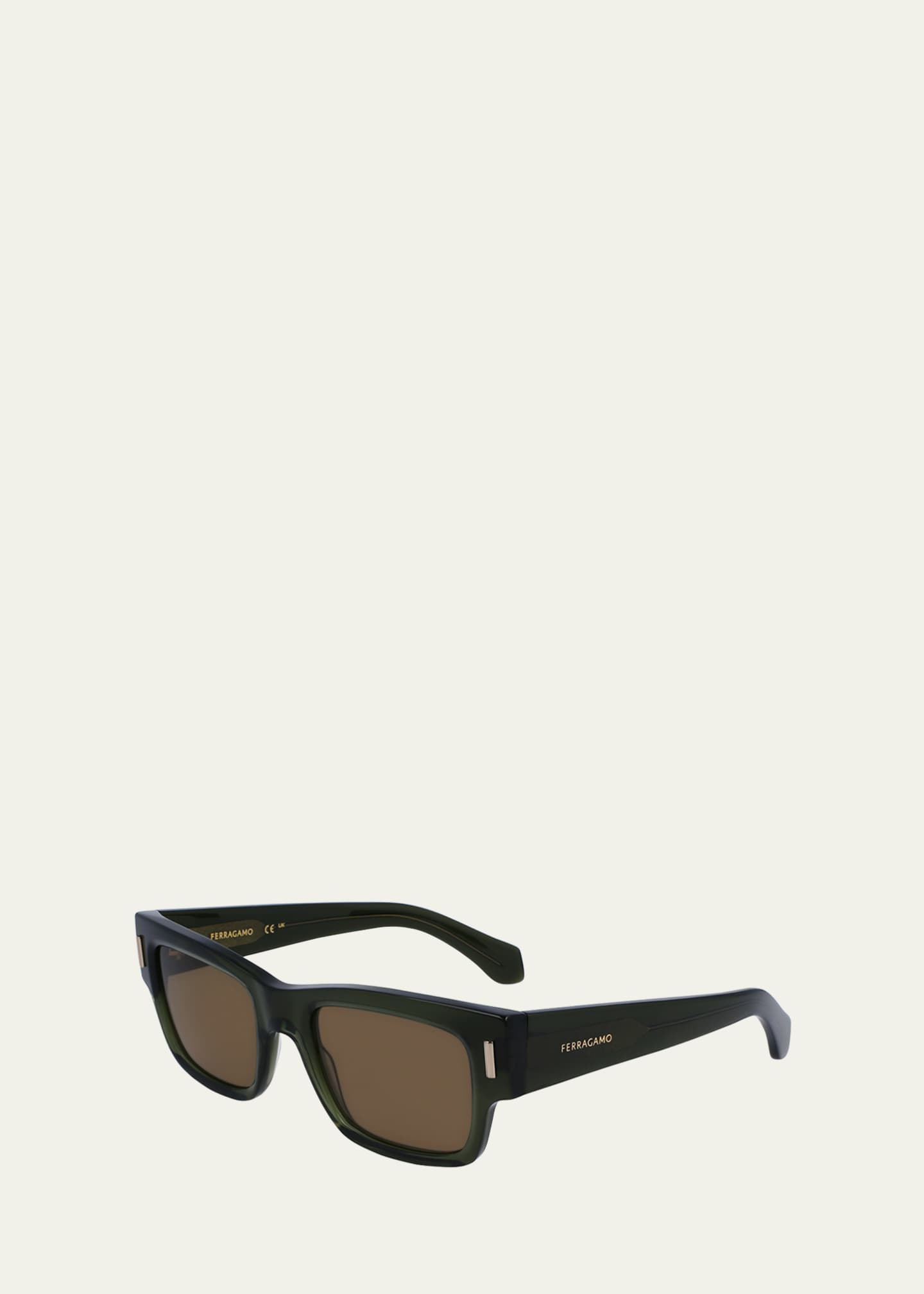 Ferragamo Men's Rivets Acetate Rectangle Sunglasses, 53mm