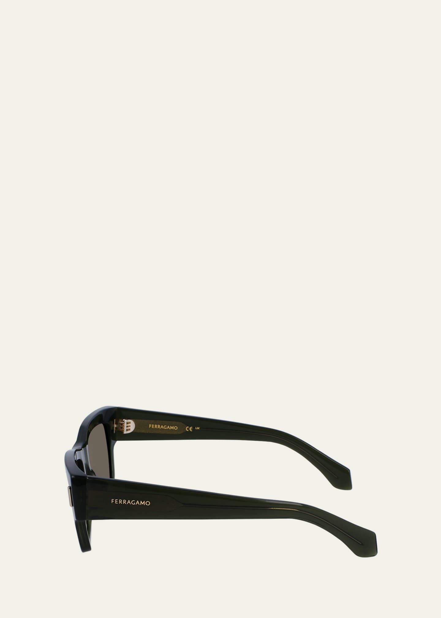 Ferragamo Men's Rivets Acetate Rectangle Sunglasses, 53mm
